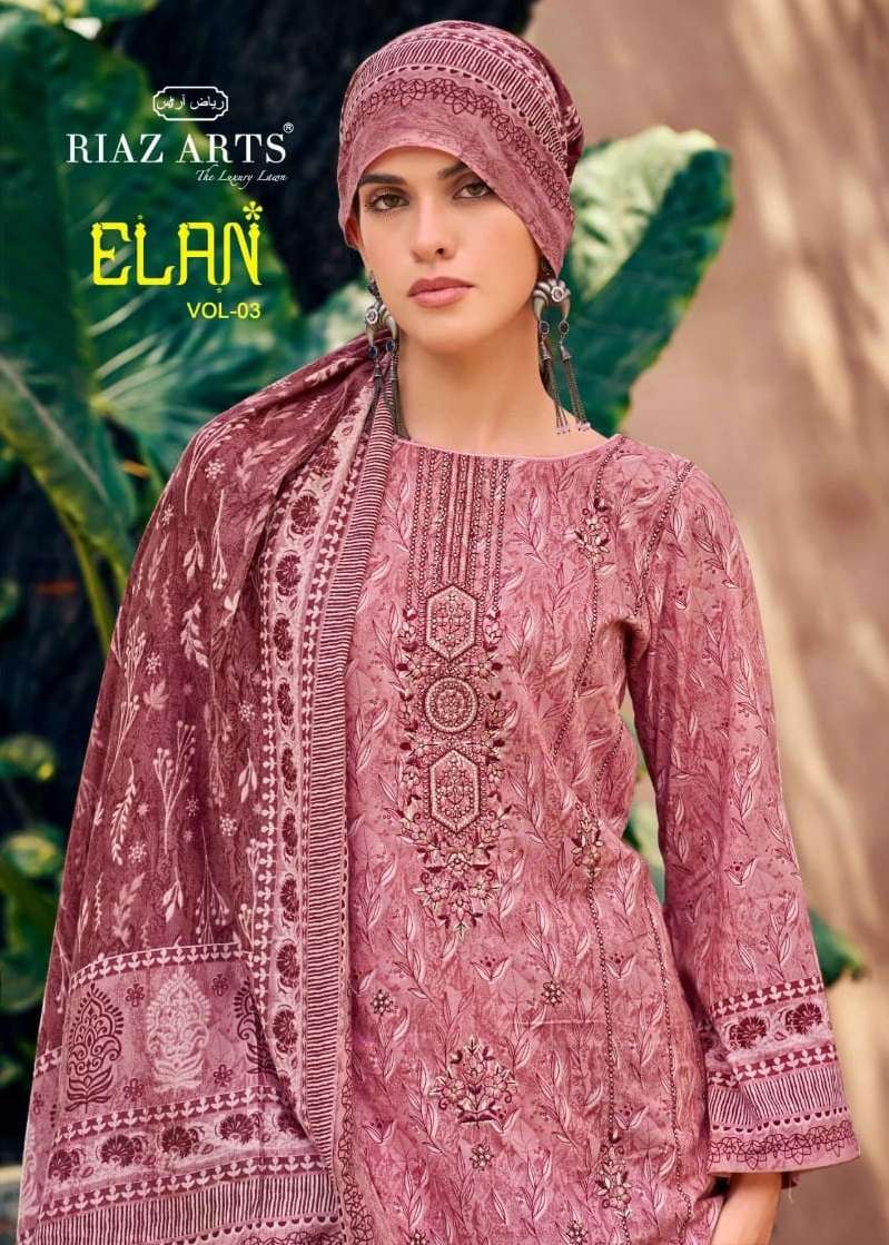 ELAN VOL-3 BY RIAZ ARTS PURE LAWN COTTON PRINT EMBROIDERY WORK DRESSES