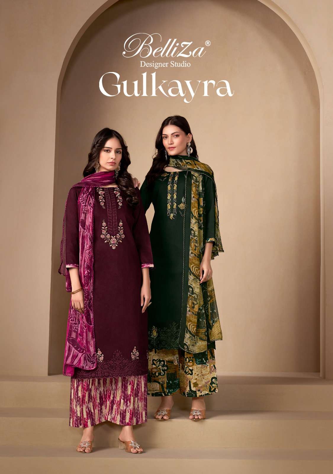 GULKAYRA BY BELLIZA 835-001 TO 835-008 SERIES ZAM PRINT WORK DRESSES