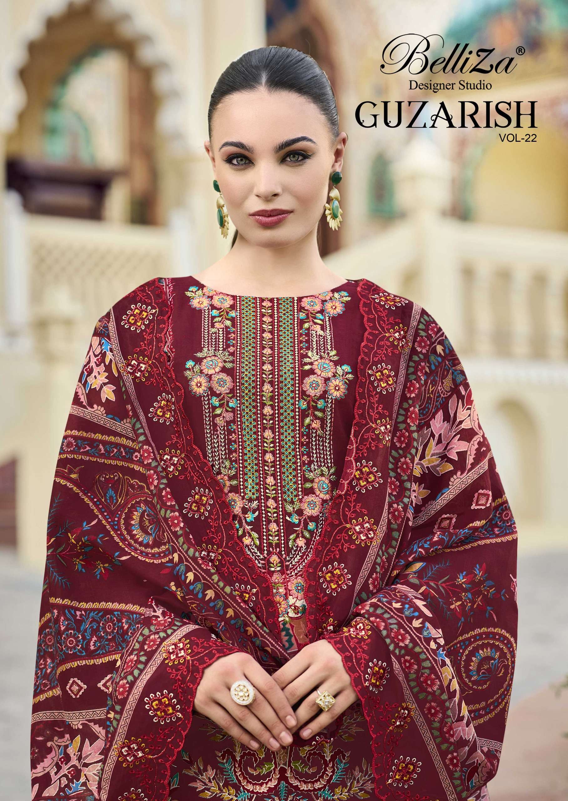 GUZARISH VOL-22 BY BELLIZA 840-001 TO 840-008 SERIES COTTON PRINT WORK DRESSES