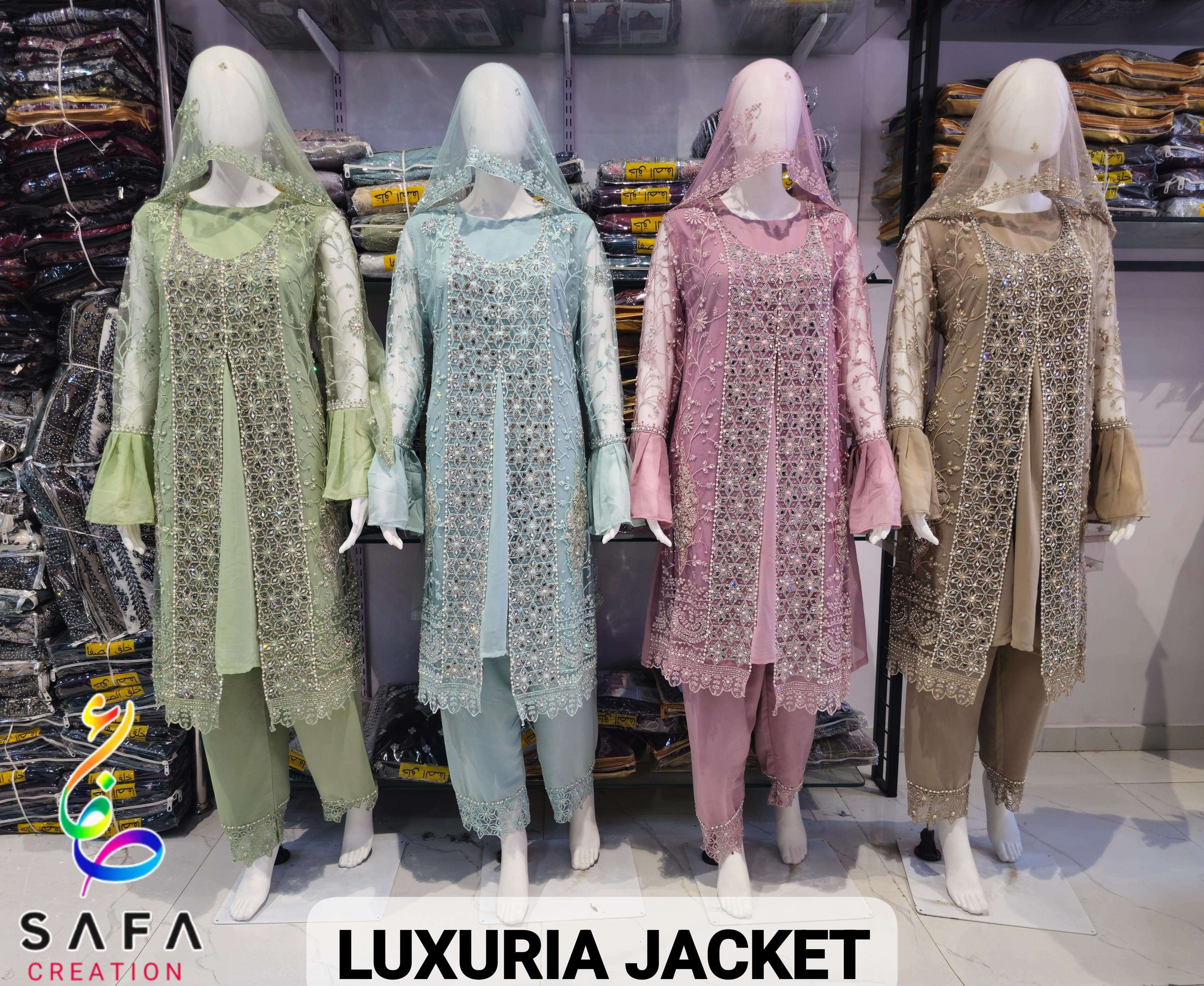 HAYA LUXURIA JACKET BY AQSAWHOLESALE NET HEAVY WORK READYMADE DRESSES