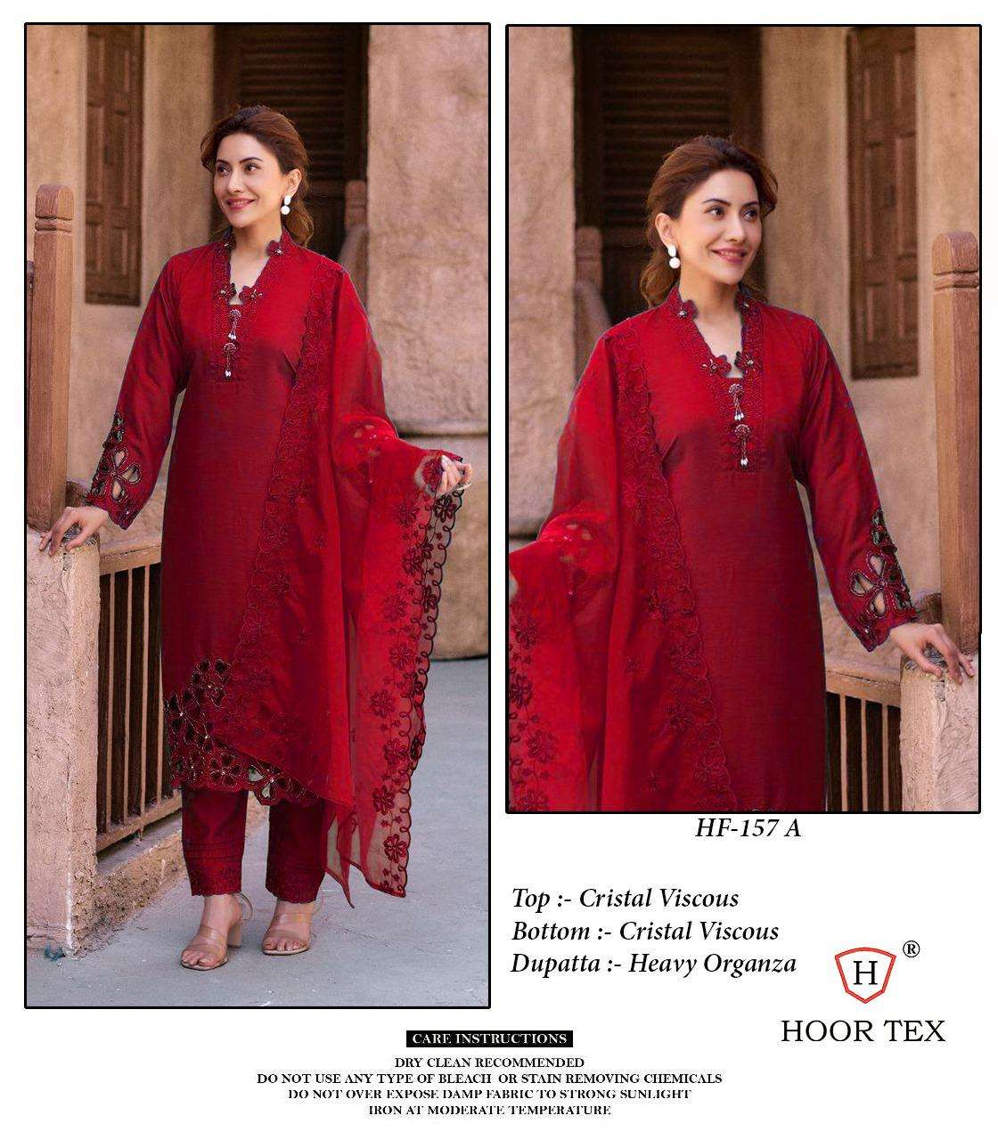 HF-157 COLOURS BY HOOR TEX 157-A TO 157-E SERIES VISCOSE WORK READYMADE DRESSES
