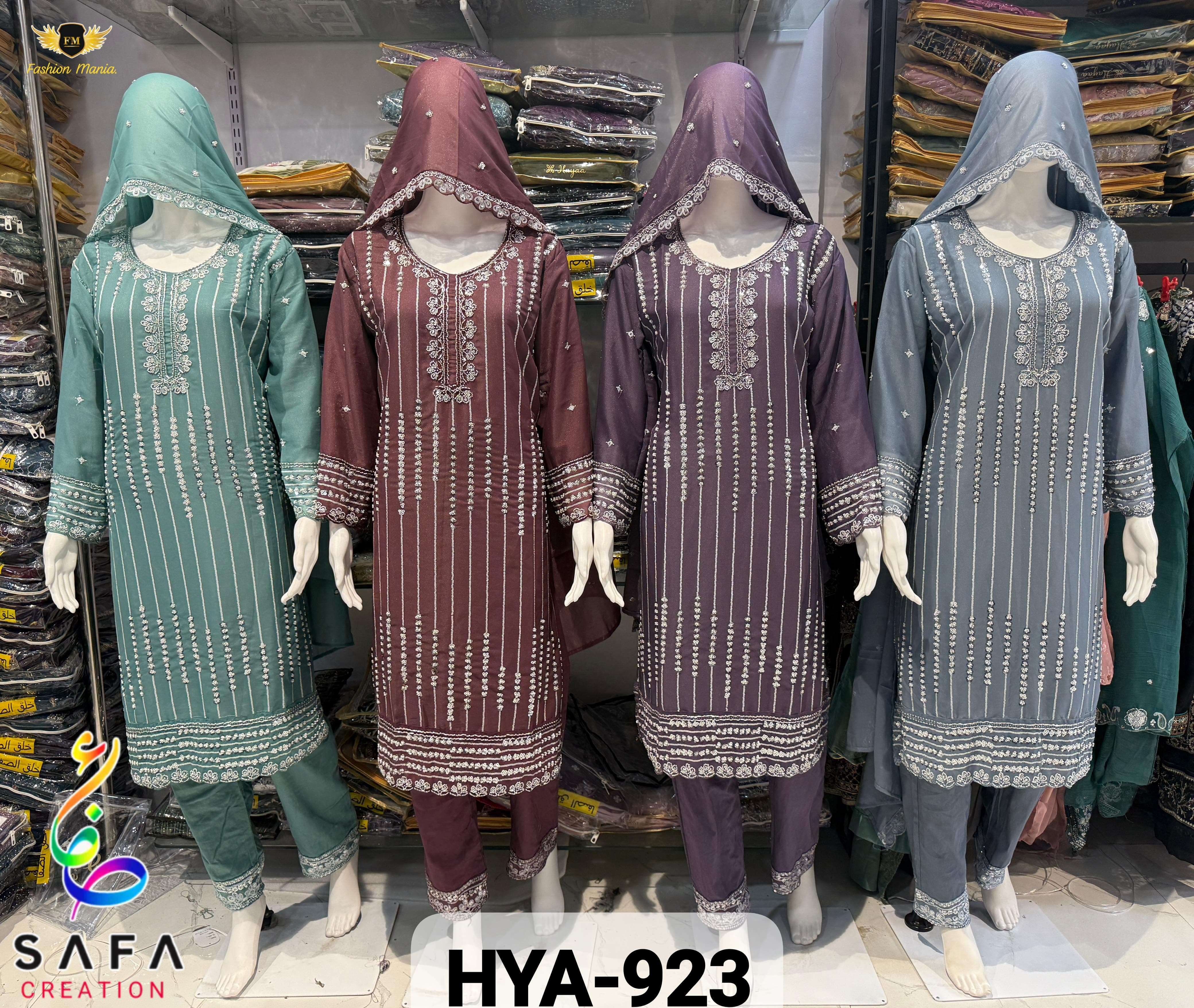 HYA-923 COLOURS BY AQSAWHOLESALE GEORGETTE HEAVY WORK READYMADE DRESSES