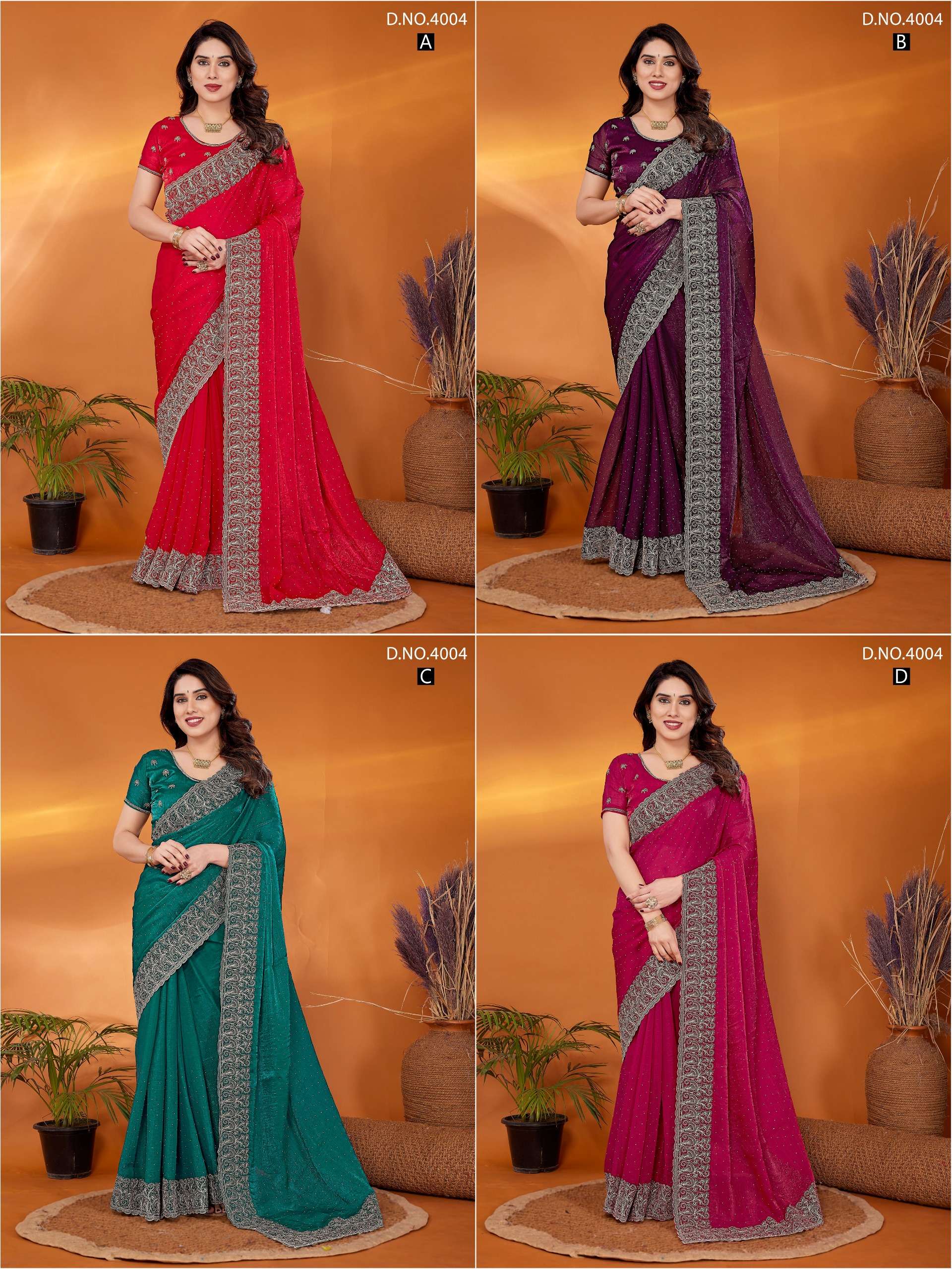 JAYSHREE 4004-A TO 4004-D SERIES CHIFFON ZARI STONE WORK SAREES