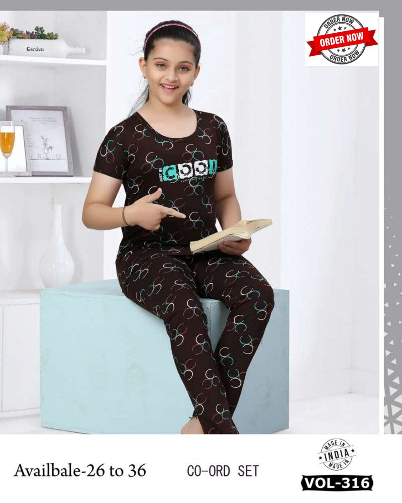 KIDS VOL-316 BY AQSAWHOLESALE COTTON HOSEIRY PRINT CO-ORD SET