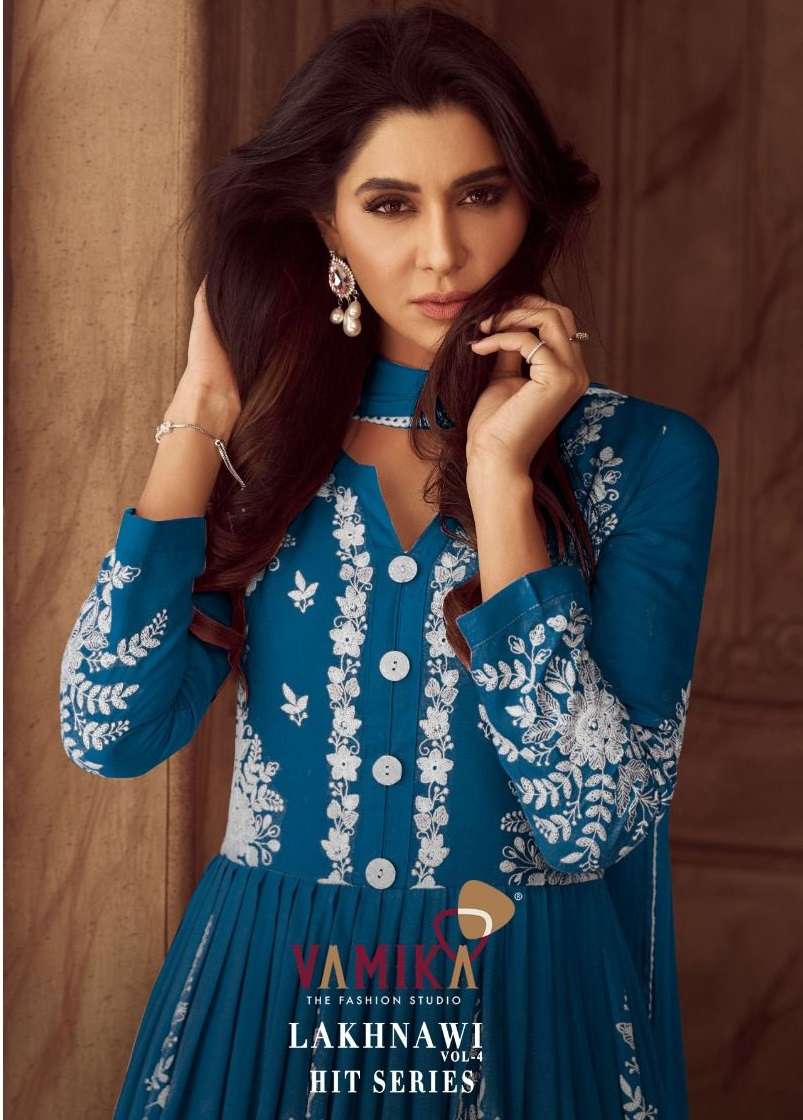 LAKHNAWI VOL-4 BY VAMIKA 1019-S TO 1019-W SERIES RAYON WORK READYMADE DRESSES