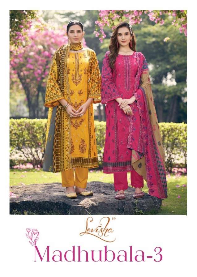 MADHUBALA VOL-3 BY LEVISHA 3013 TO 3020 SERIES CAMBRIC COTTON WORK DRESSES