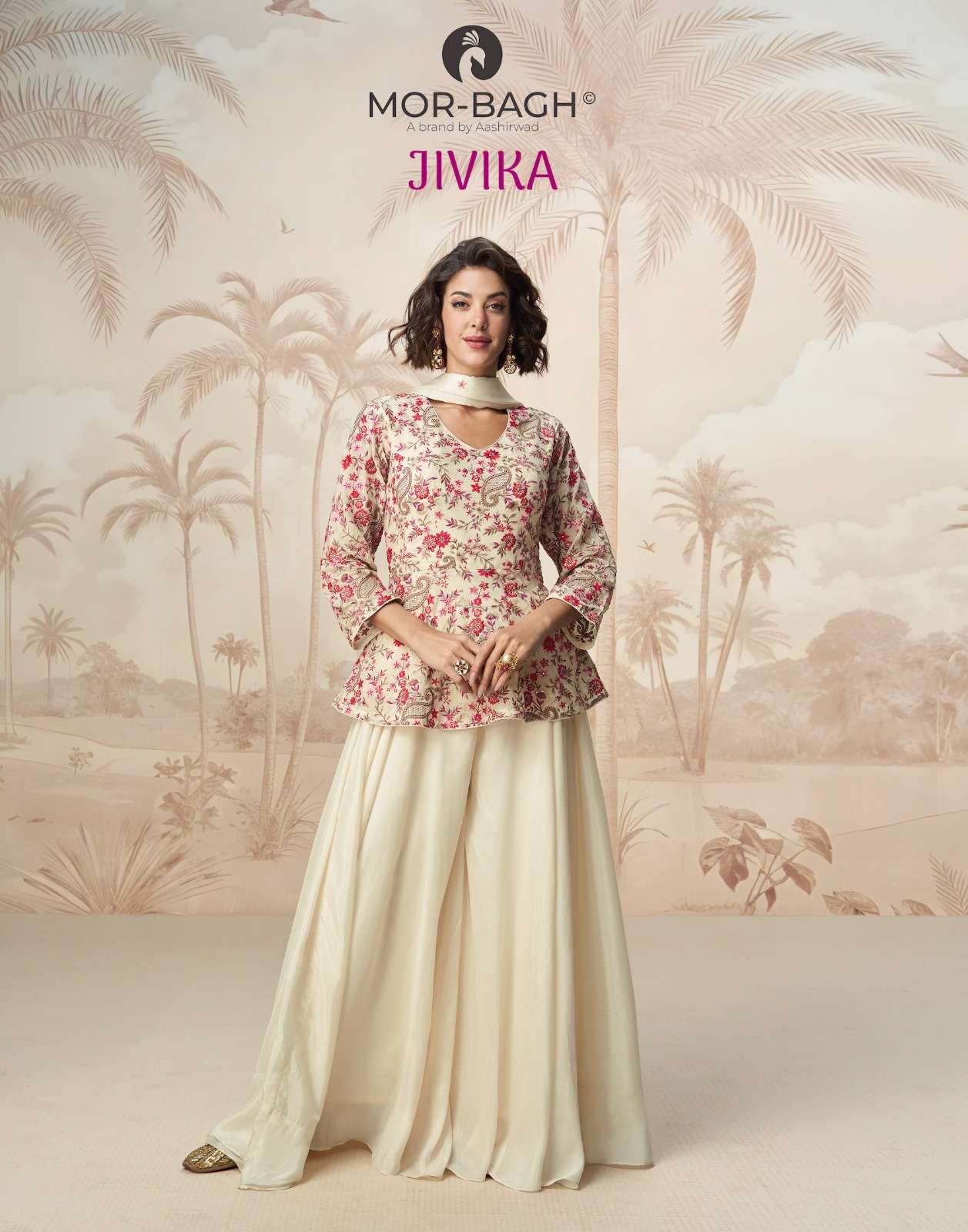 MOR-BAGH JIVIKA BY AASHIRWAD CREATION CHINON SILK WORK READYMADE DRESSES