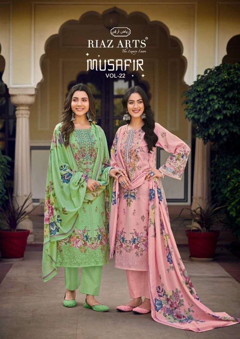 MUSAFIR VOL-22 BY RIAZ ARTS KARACHI LAWN PRINT EMBROIDERY WORK DRESSES