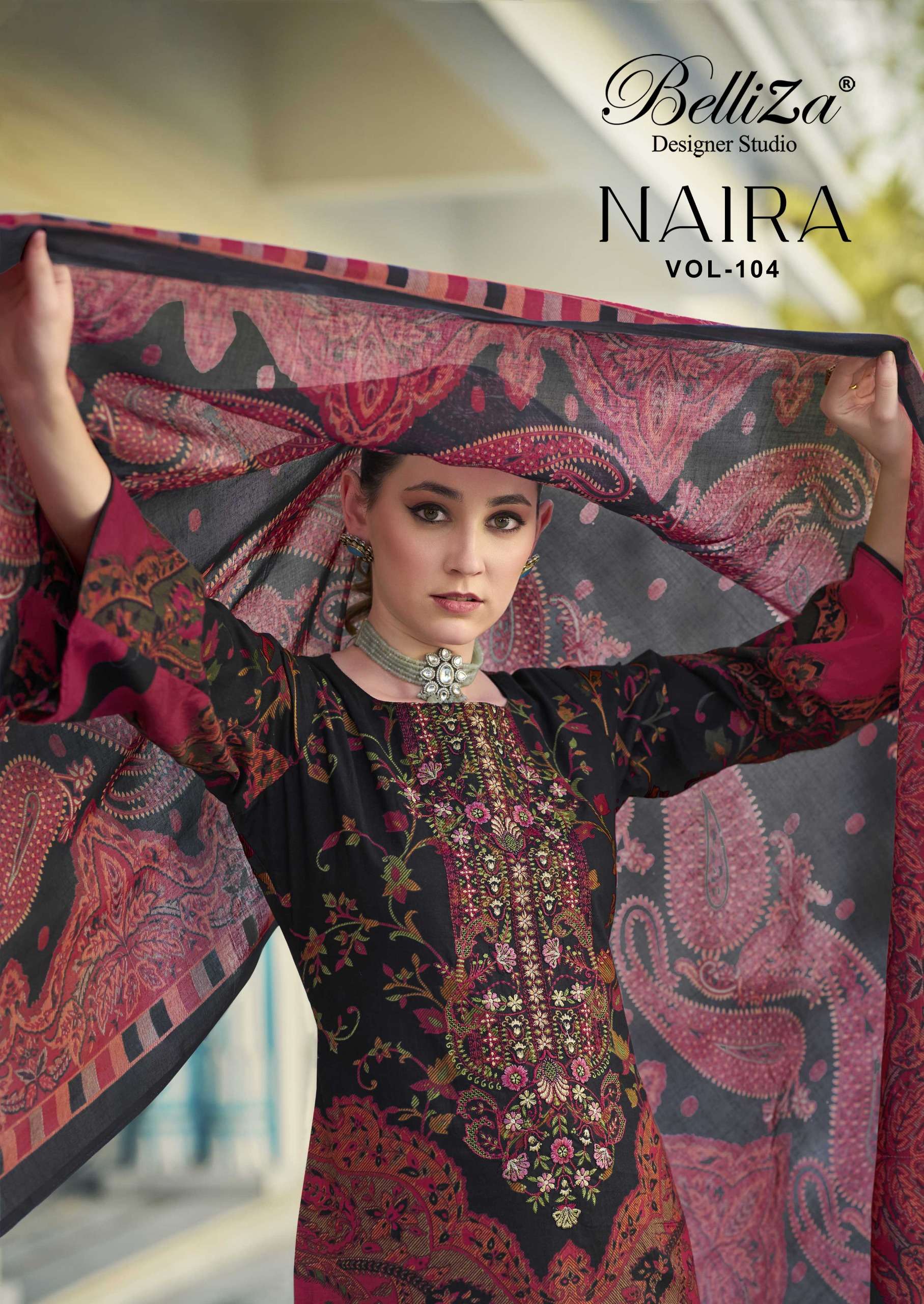 NAIRA VOL-104 BY BELLIZA 838-001 TO 838-008 SERIES COTTON PRINT WORK DRESSES