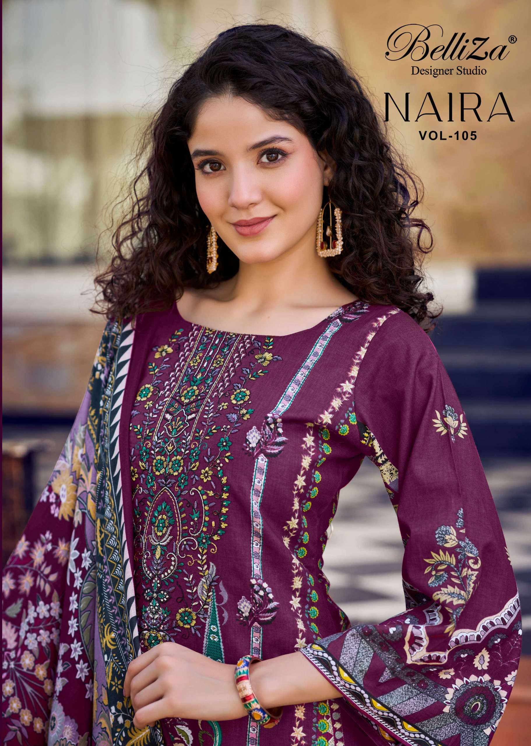 NAIRA VOL-105 BY BELLIZA 843-001 TO 843-008 SERIES COTTON PRINT WORK DRESSES