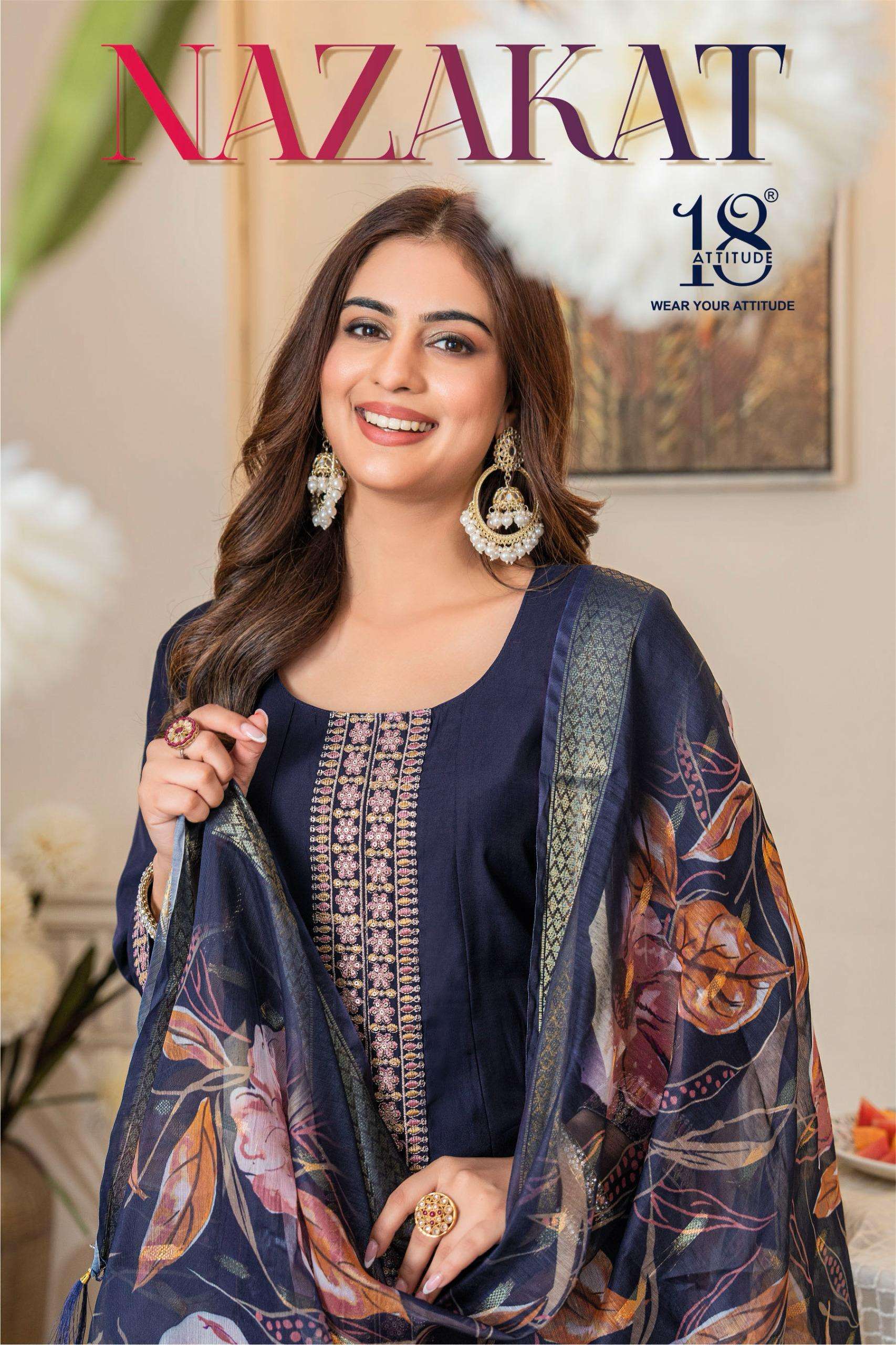 NAZAKAT BY 18 ATTITUDE PURE MUSLIN PRINT WORK READYMADE DRESSES