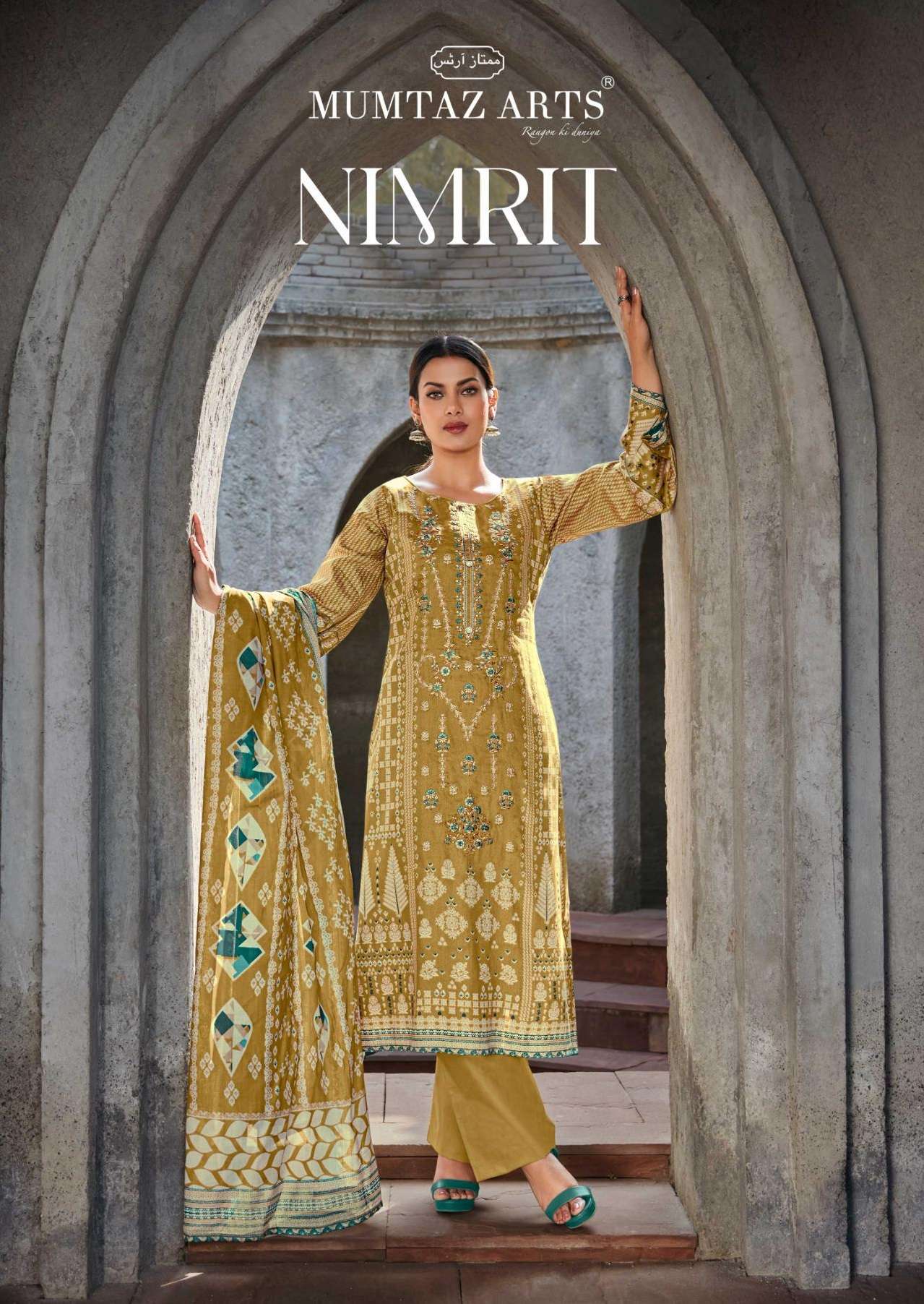 NIMRIT BY MUMTAZ ARTS 1001-01 TO 1001-06 SERIES SATIN PRINT WORK DRESSES