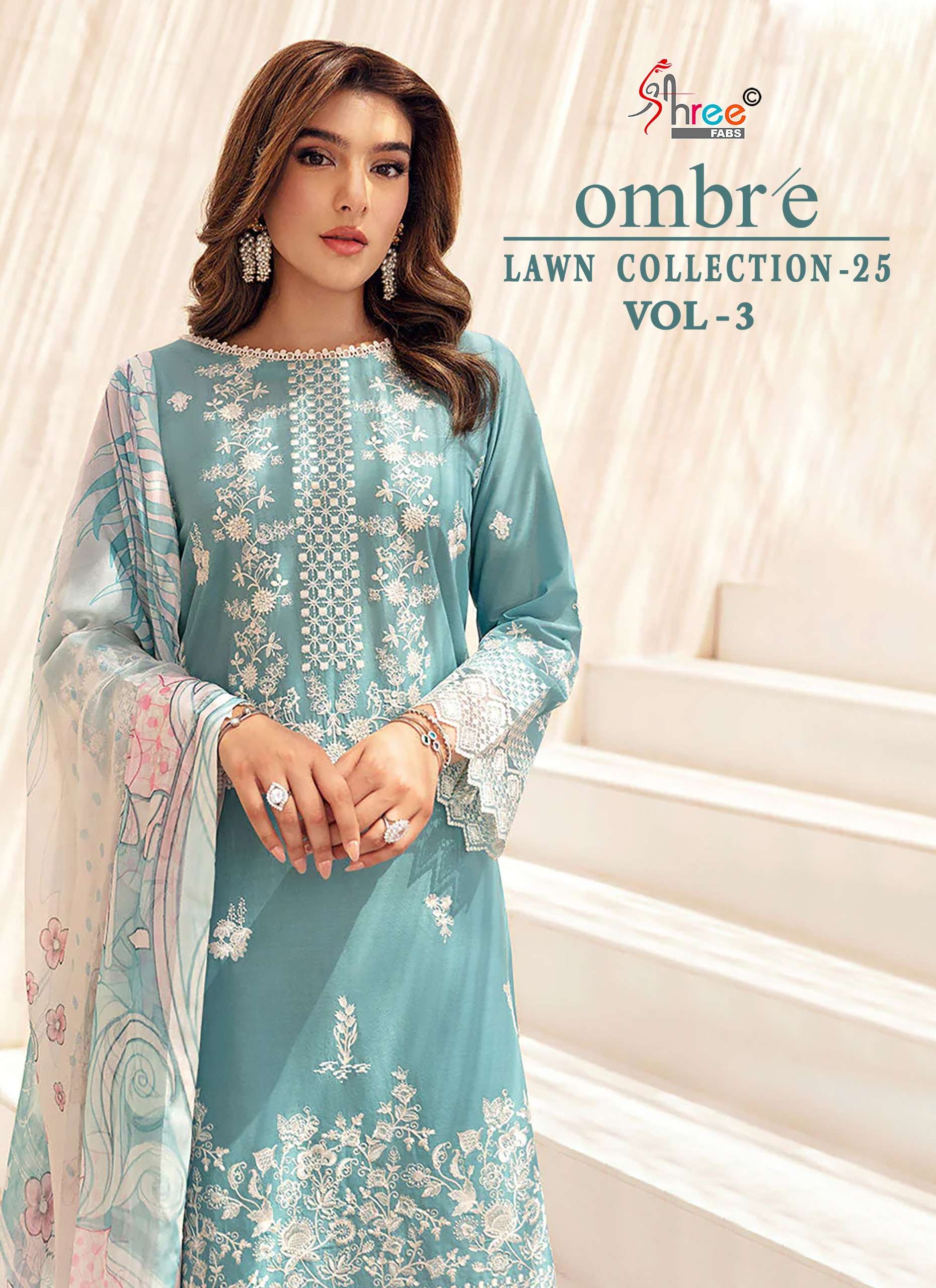 OMBRE LAWN COLLECTION-25 VOL-3 BY SHREE FABS COTTON EMBROIDERED PAKISTANI DRESSES