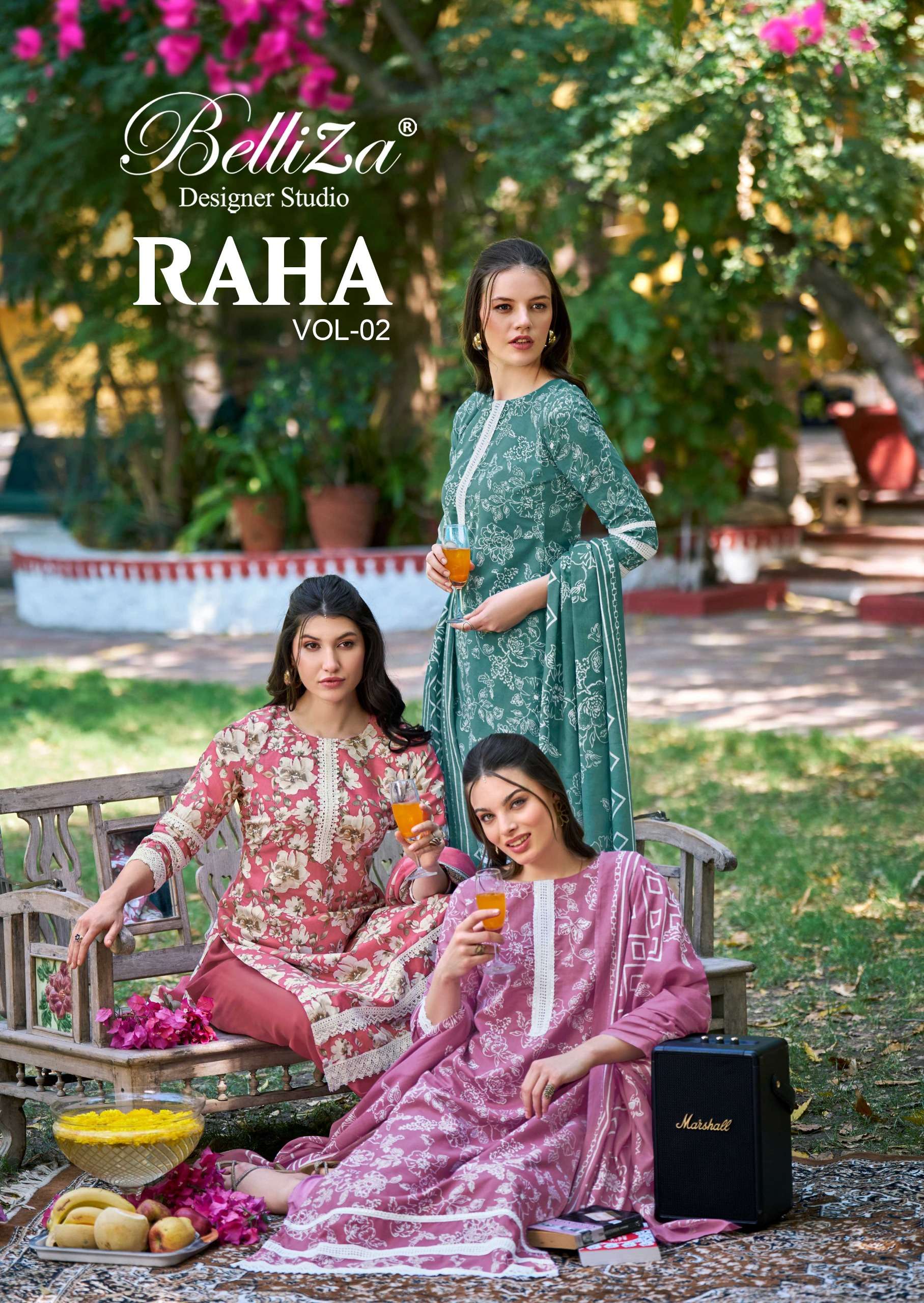 RAHA VOL-2 BY BELLIZA 829-001 TO 829-006 SERIES COTTON PRINT WORK DRESSES