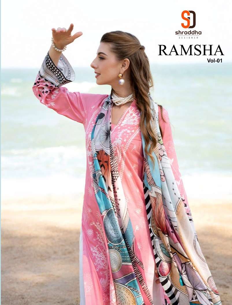 RAMSHA BY SHRADDHA DESIGNER 1001 TO 1004 SERIES COTTON EMBROIDERY WORK DRESSES