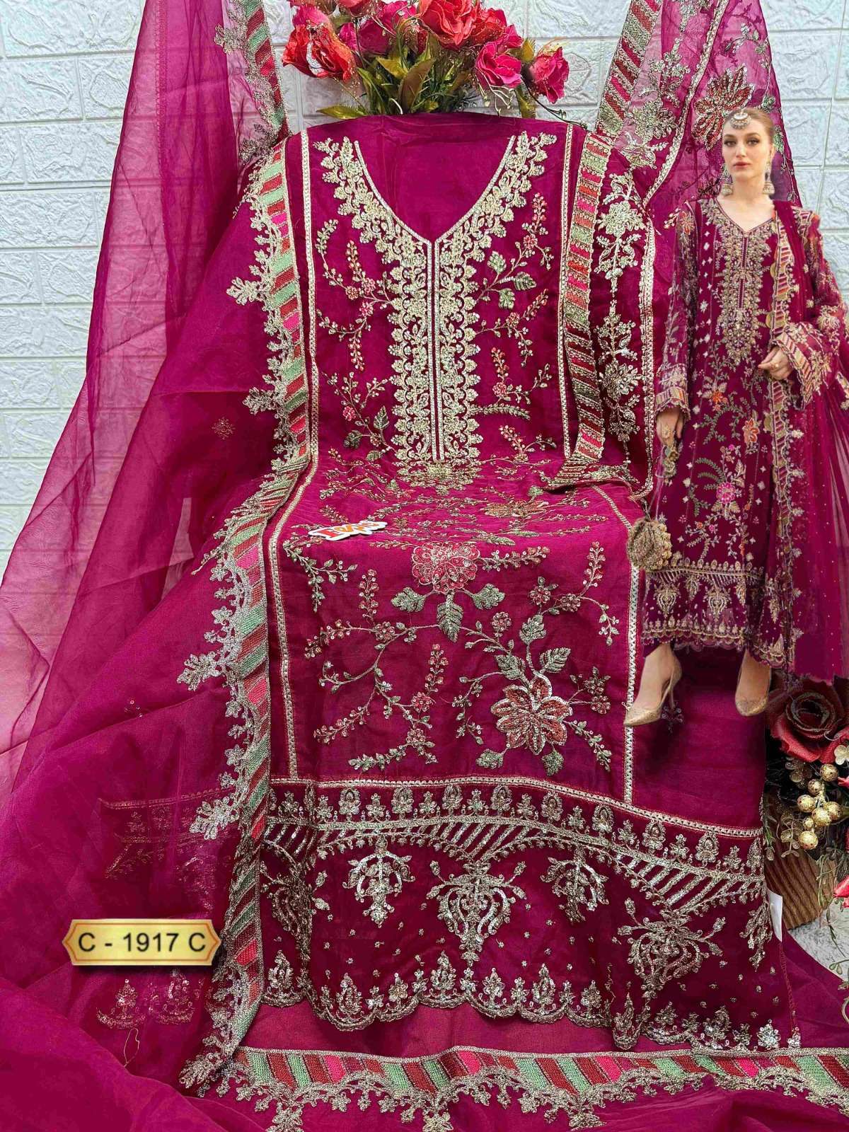 ROSEMEEN 1917-A TO 1917-C SERIES BY FEPIC ORGANZA WORK PAKISTANI DRESSES