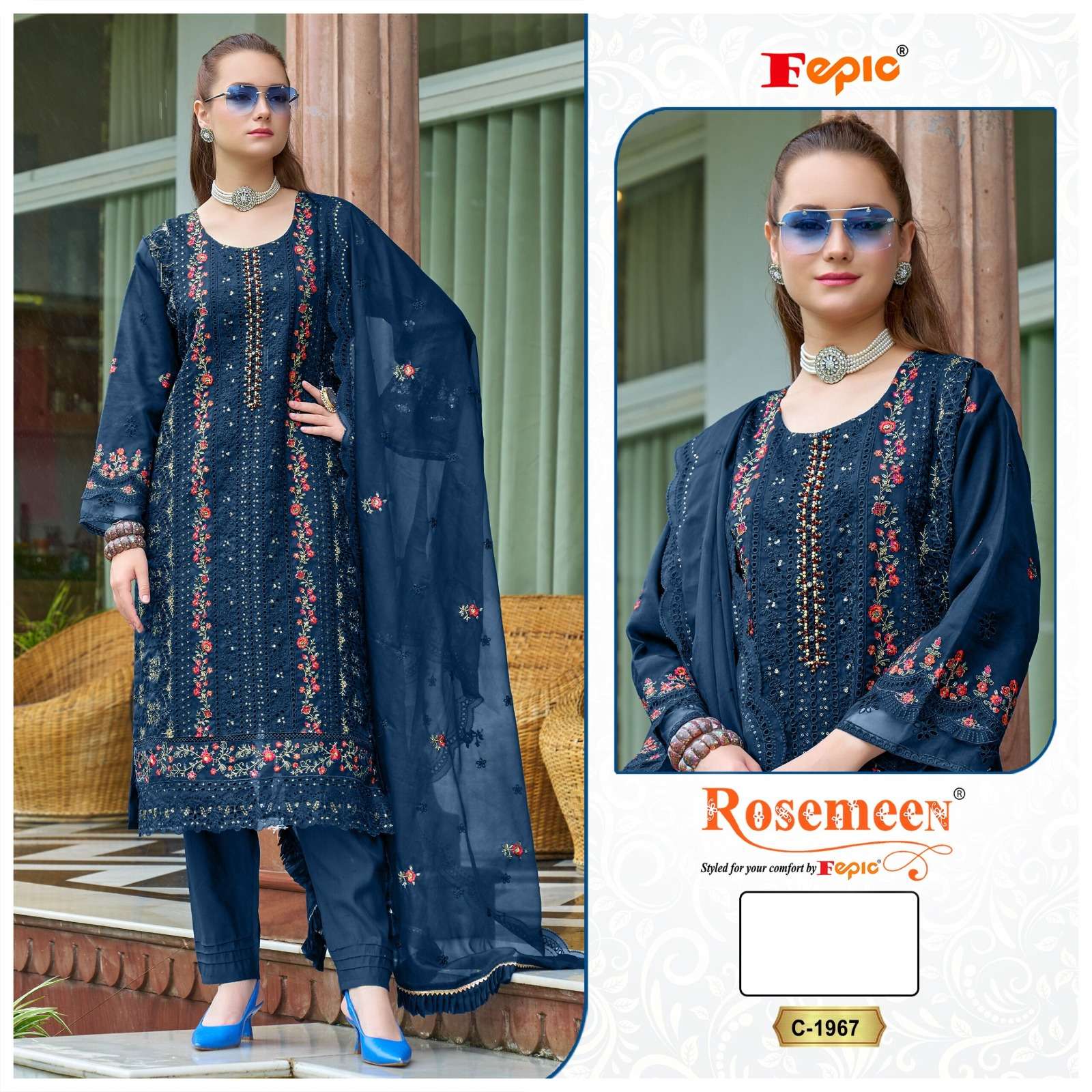 ROSEMEEN 1967-A TO 1967-C SERIES BY FEPIC ORGANZA WORK PAKISTANI DRESSES