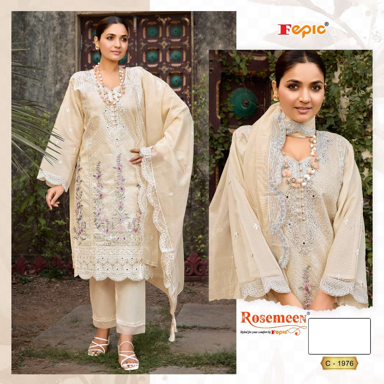 ROSEMEEN 1976-A TO 1976-C SERIES BY FEPIC ORGANZA WORK PAKISTANI DRESSES