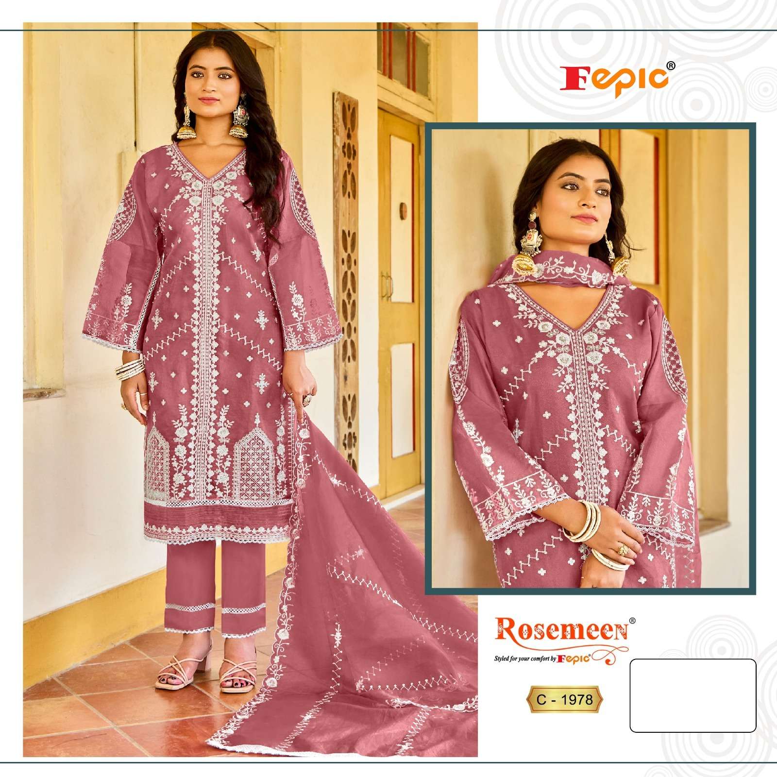 ROSEMEEN 1978-A TO 1978-D SERIES BY FEPIC ORGANZA WORK PAKISTANI DRESSES