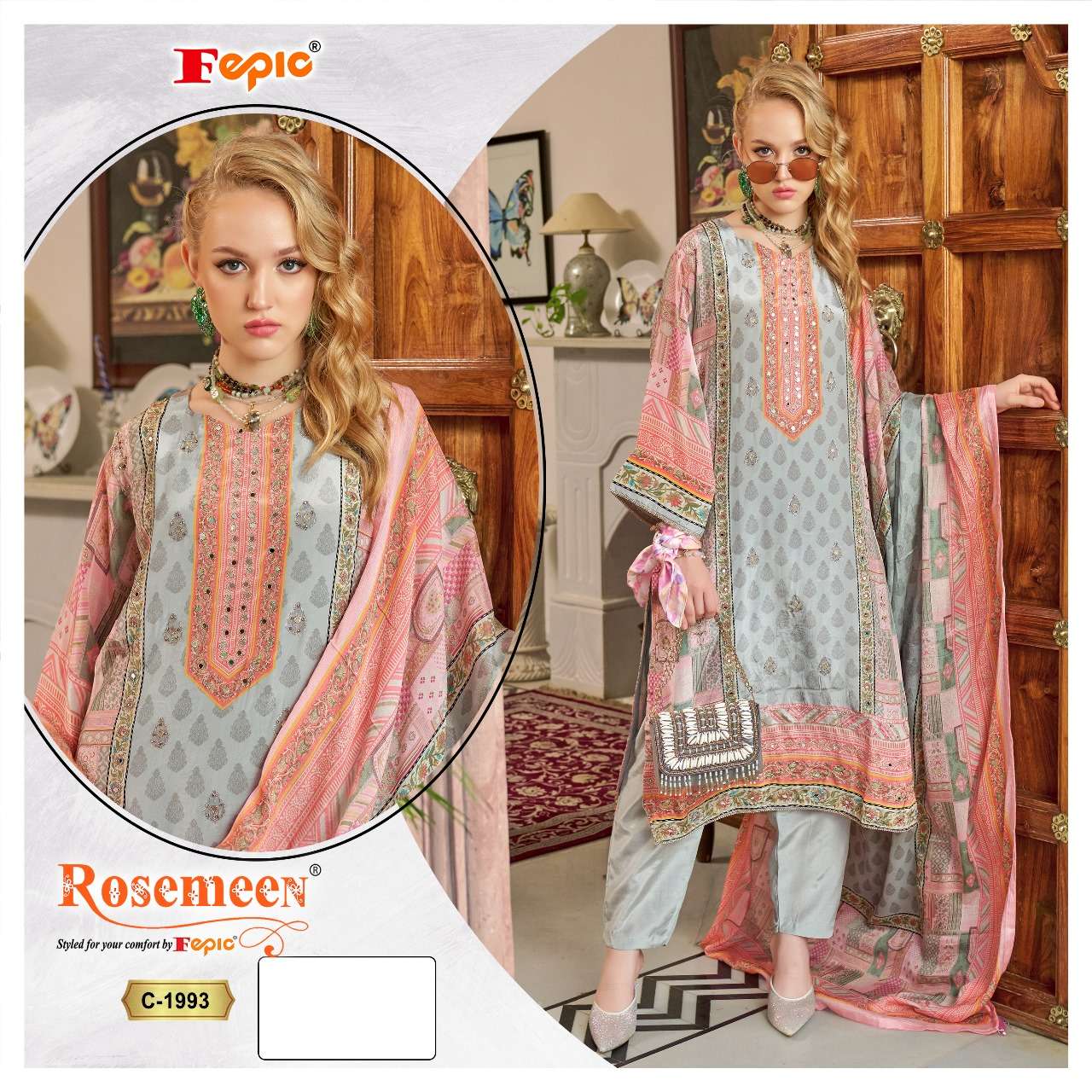 ROSEMEEN 1993 BY FEPIC PURE NATURAL CREPE PRINT WORK PAKISTANI DRESS