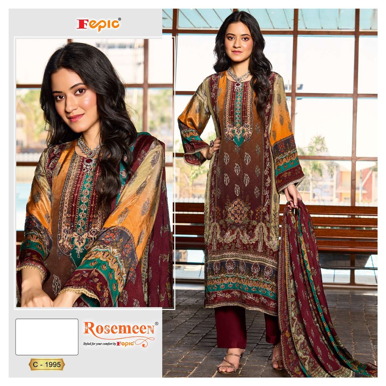 ROSEMEEN 1995 BY FEPIC NATURAL PRINT EMBROIDERY WORK PAKISTANI DRESS