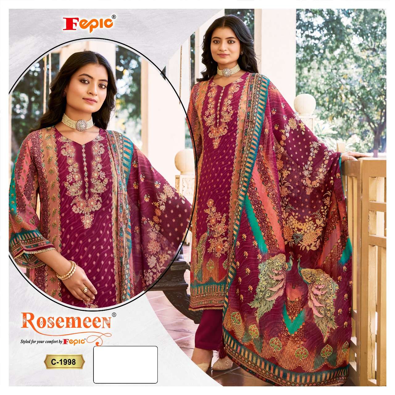 ROSEMEEN 1998 BY FEPIC PURE NATURAL CREPE WORK PAKISTANI DRESS