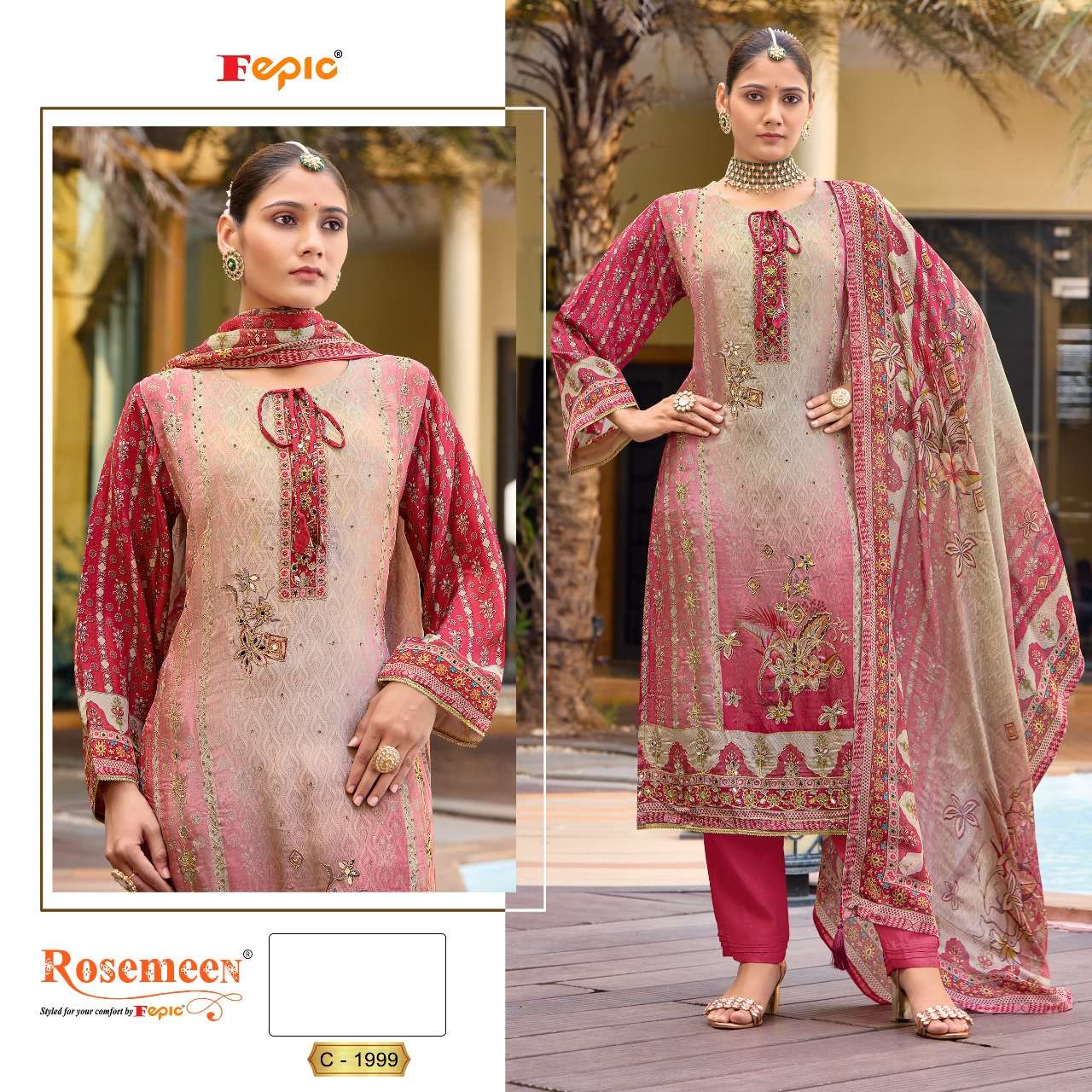 ROSEMEEN 1999 BY FEPIC NATURAL CREPE PRINT WORK PAKISTANI DRESS