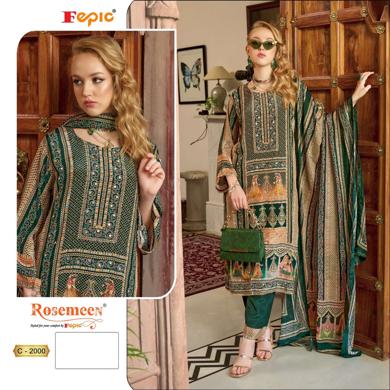 ROSEMEEN 2000 BY FEPIC PURE NATURAL CREPE PRINT WORK PAKISTANI DRESS