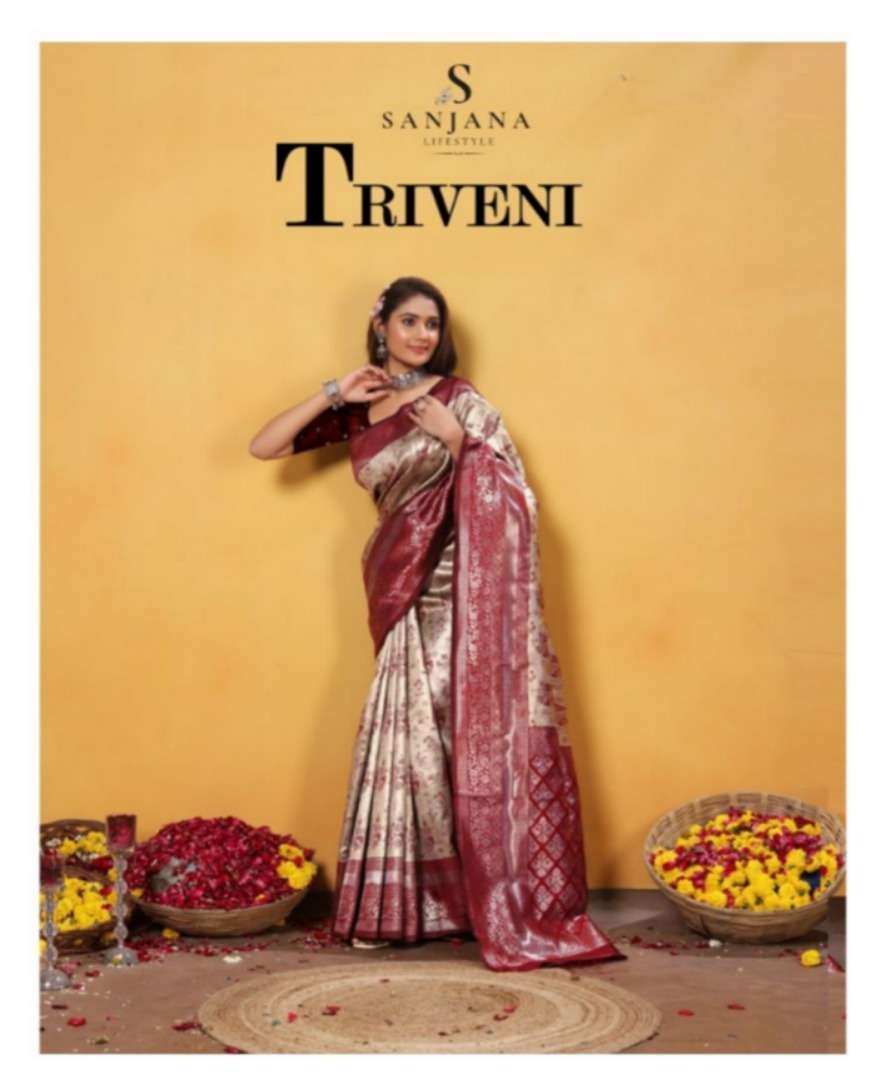 TRIVENI 9742-A TO 9742-L SERIES BY AQSAWHOLESALE SOFT SILK WORK SAREES