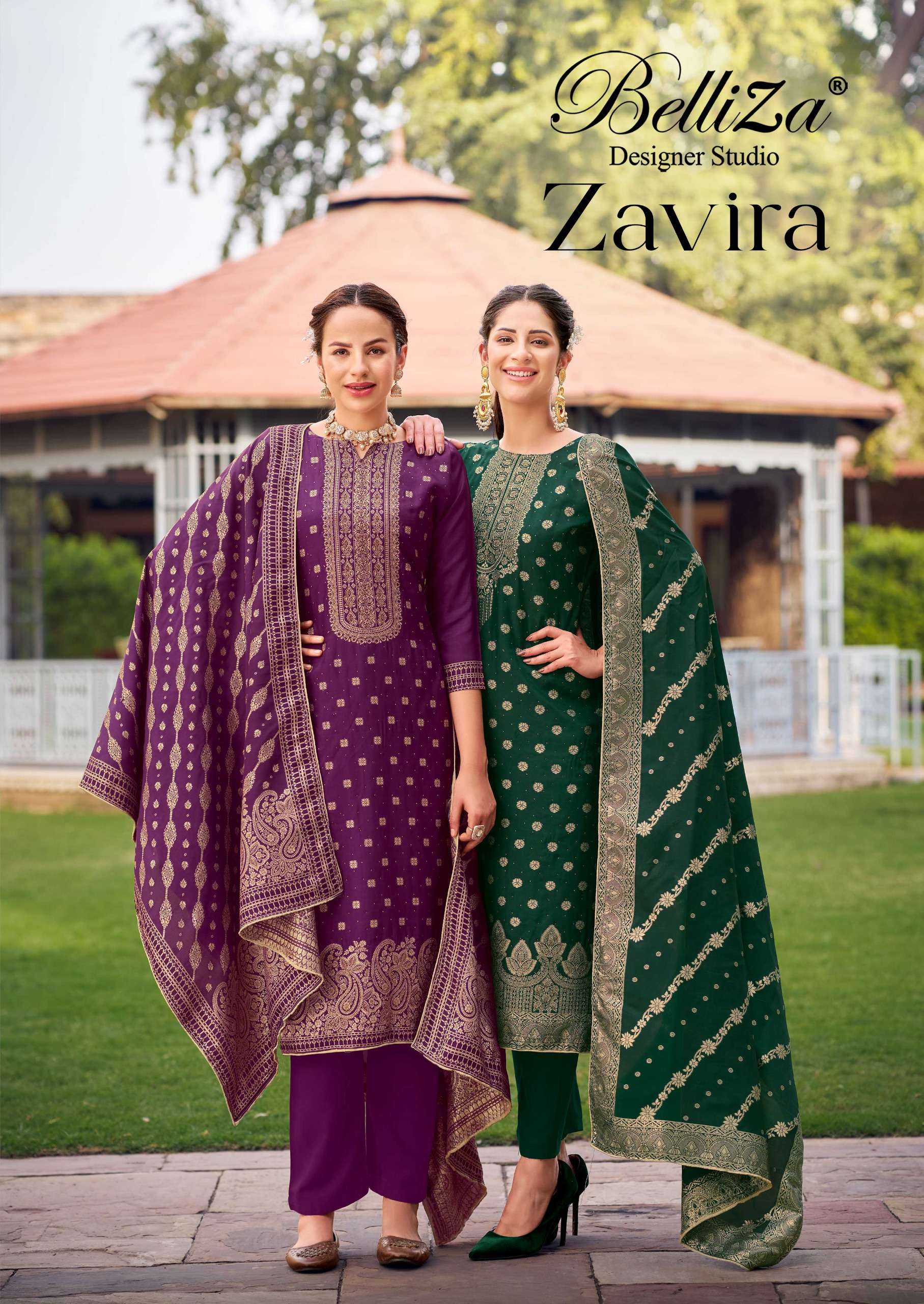 ZAVIRA BY BELLIZA 813-001 TO 813-006 SERIES JACQUARD SILK WORK DRESSES