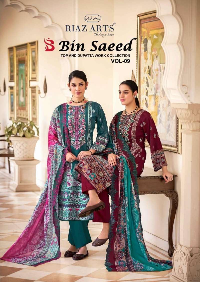 BIN SAEED VOL-9 BY RIAZ ARTS PURE COTTON PRINT WORK PAKISTANI DRESSES