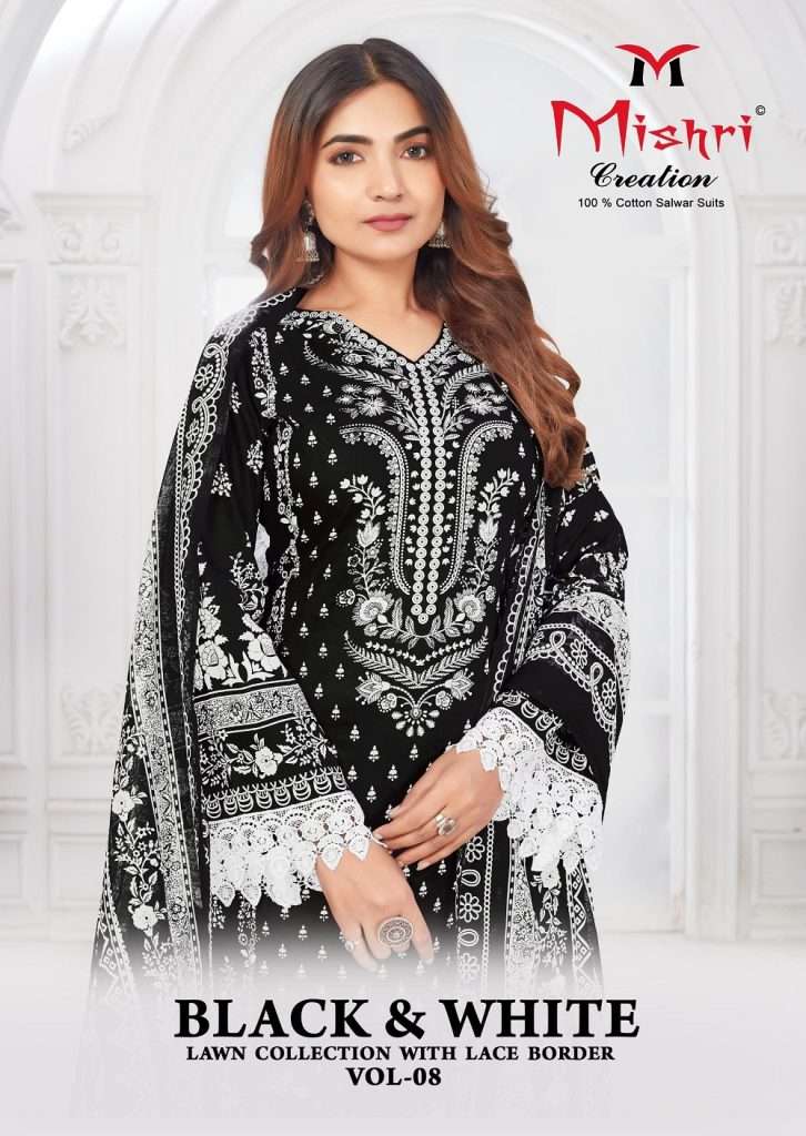 BLACK & WHITE VOL-8 BY MISHRI CREATION 8001 TO 8006 SERIES COTTON PRINT DRESSES