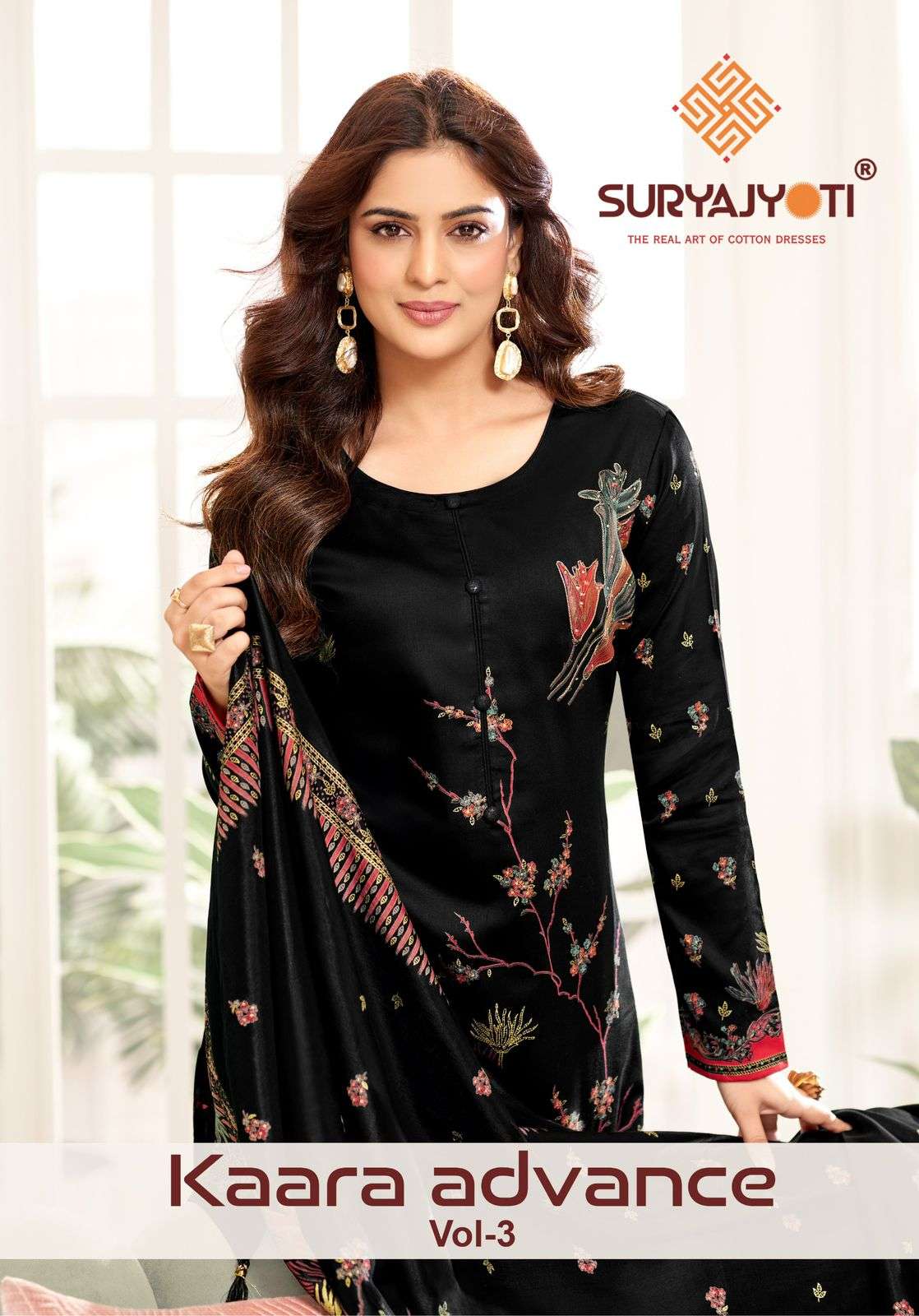 KAARA ADVANCE VOL-3 BY SURYAJYOTI 3001 TO 3006 SERIES SATIN PRINT WORK DRESSES