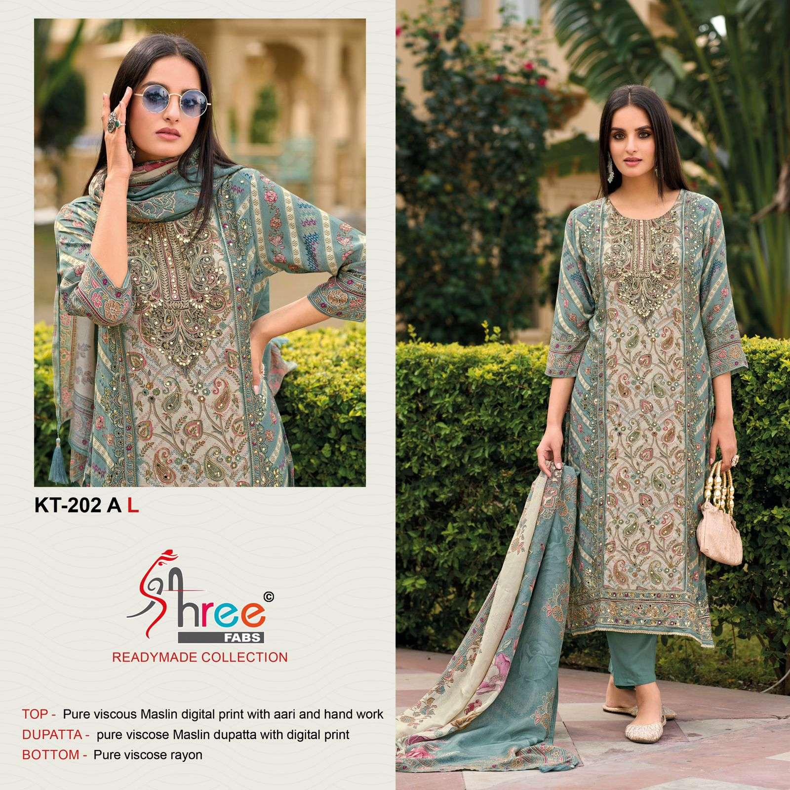 KT-202 COLOURS BY SHREE FABS 202-A TO 202-D SERIES VISCOSE PRINT WORK DRESSES