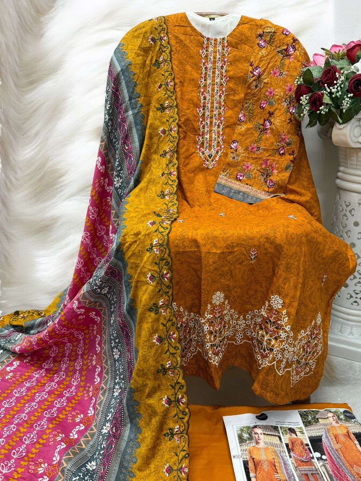 MT-1460 BY MEHBOOB TEX COTTON PRINT EMBROIDERED PAKISTANI DRESS