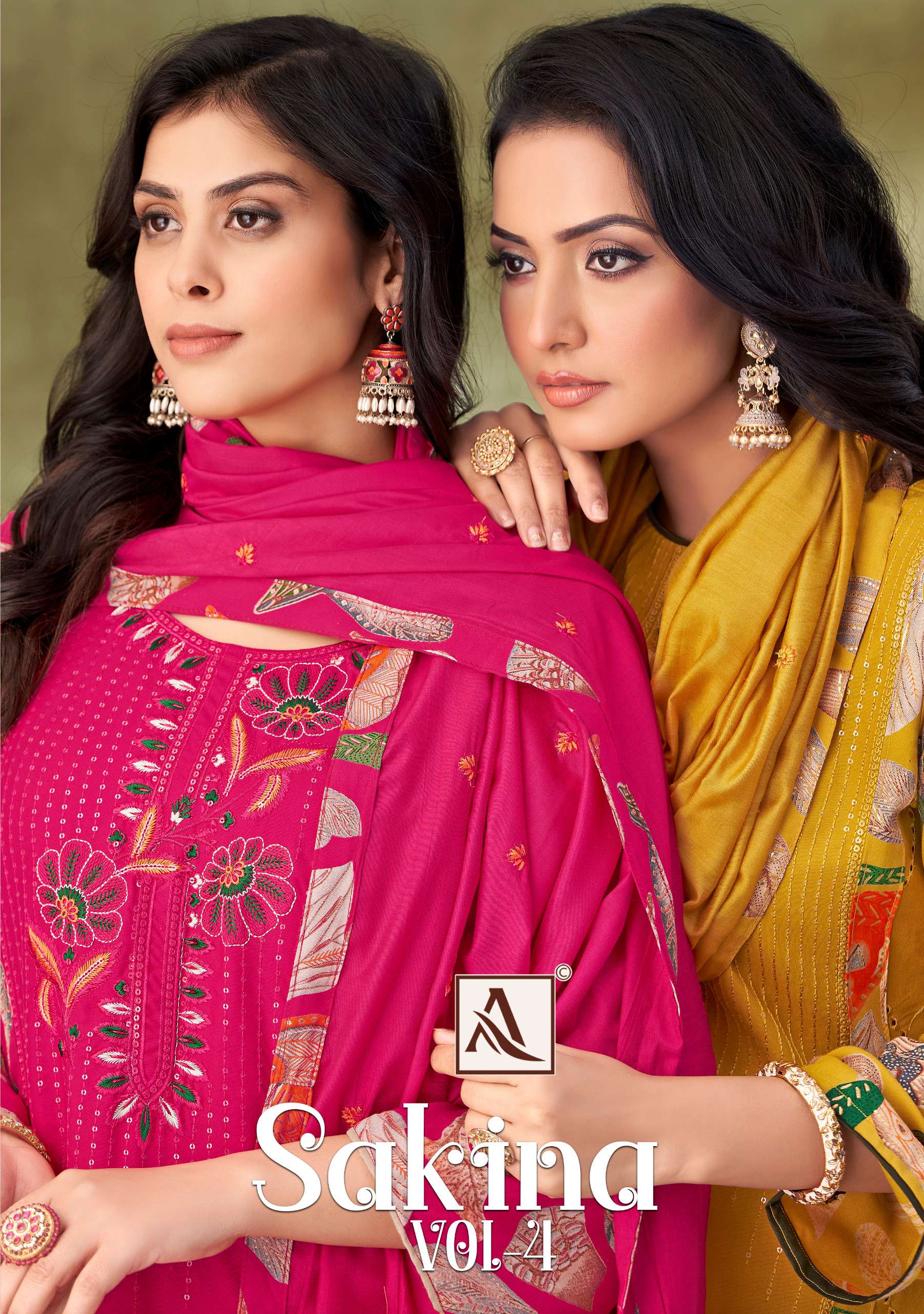 SAKINA VOL-4 BY ALOK SUIT 1856-001 TO 1856-004 SERIES RAYON WORK DRESSES