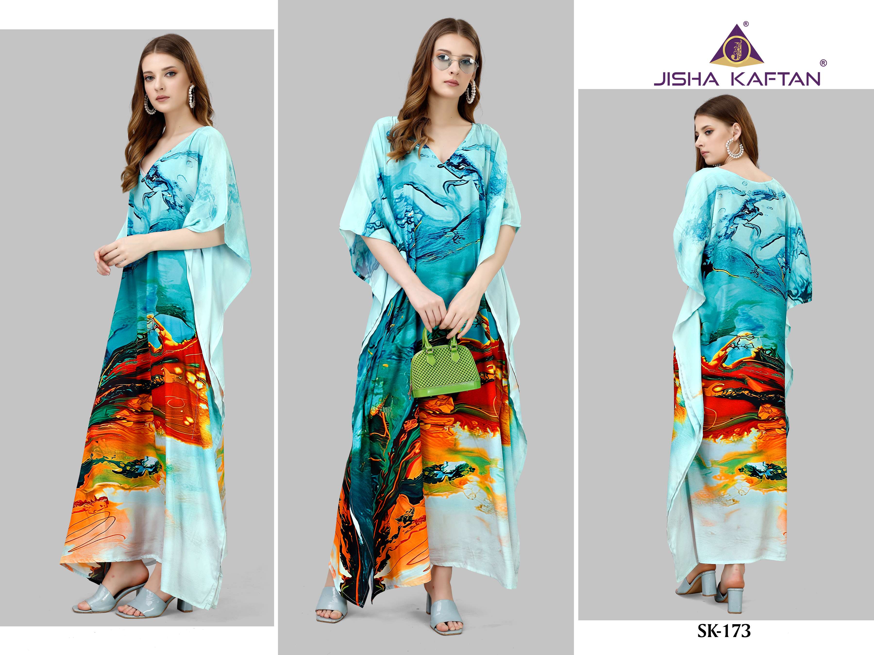 SILK KAFTAN VOL-10 BY JISHA FEATHER SILK PRINT KAFTANS