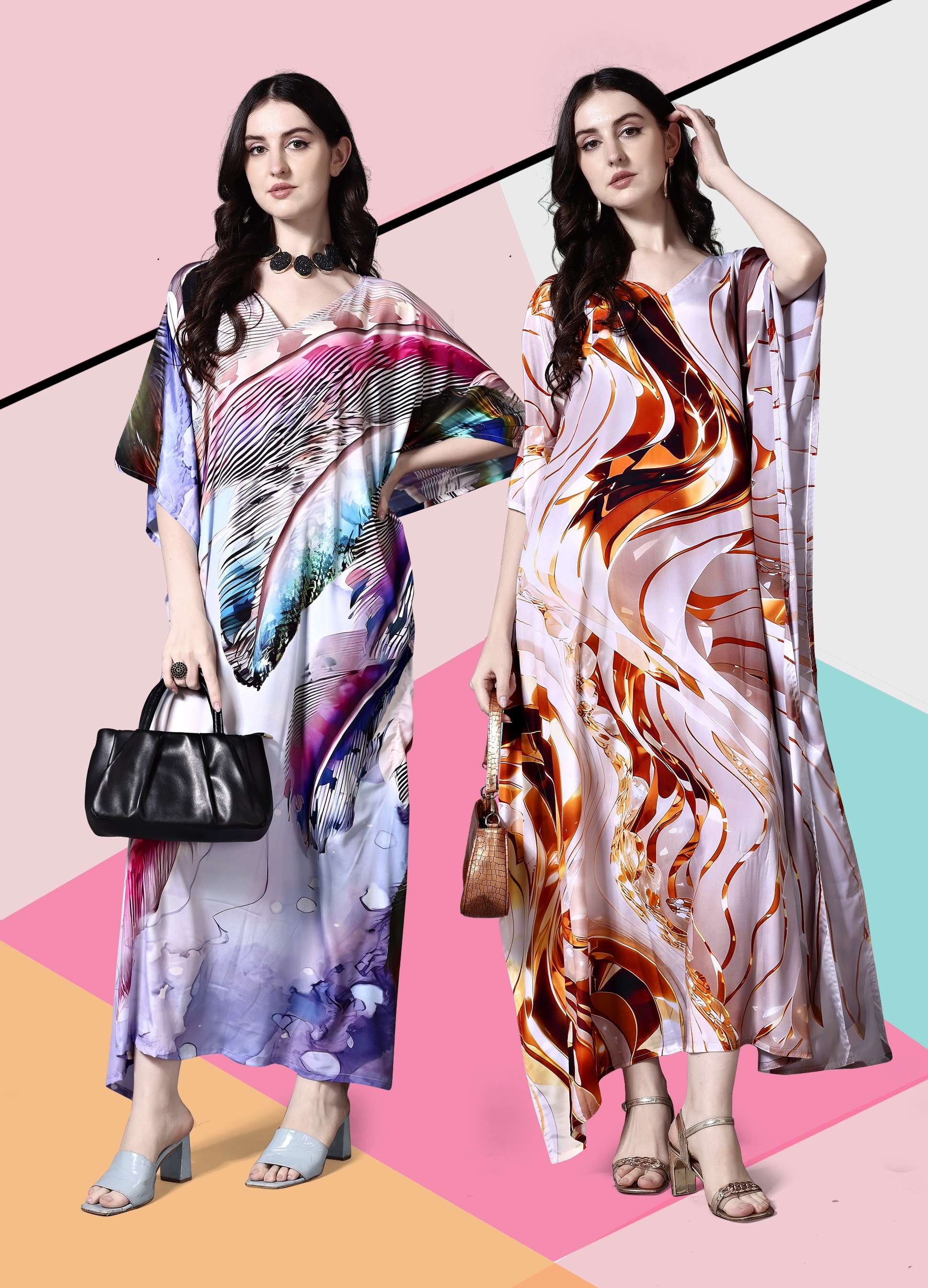 SILK KAFTAN VOL-11 BY JISHA FEATHER SILK PRINT KAFTANS