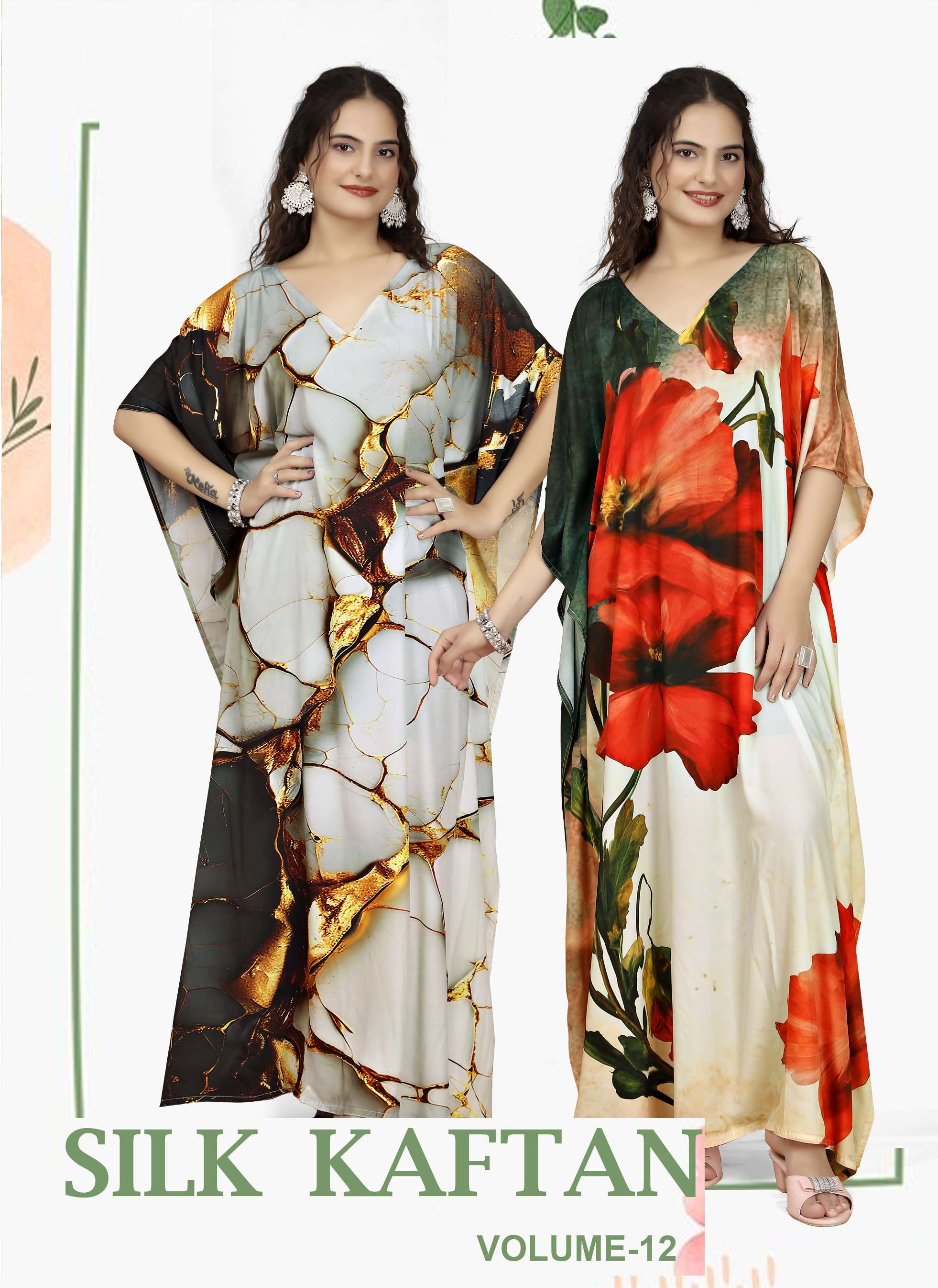 SILK KAFTAN VOL-12 BY JISHA 181 TO 188 SERIES FEATHER SILK PRINT KAFTANS