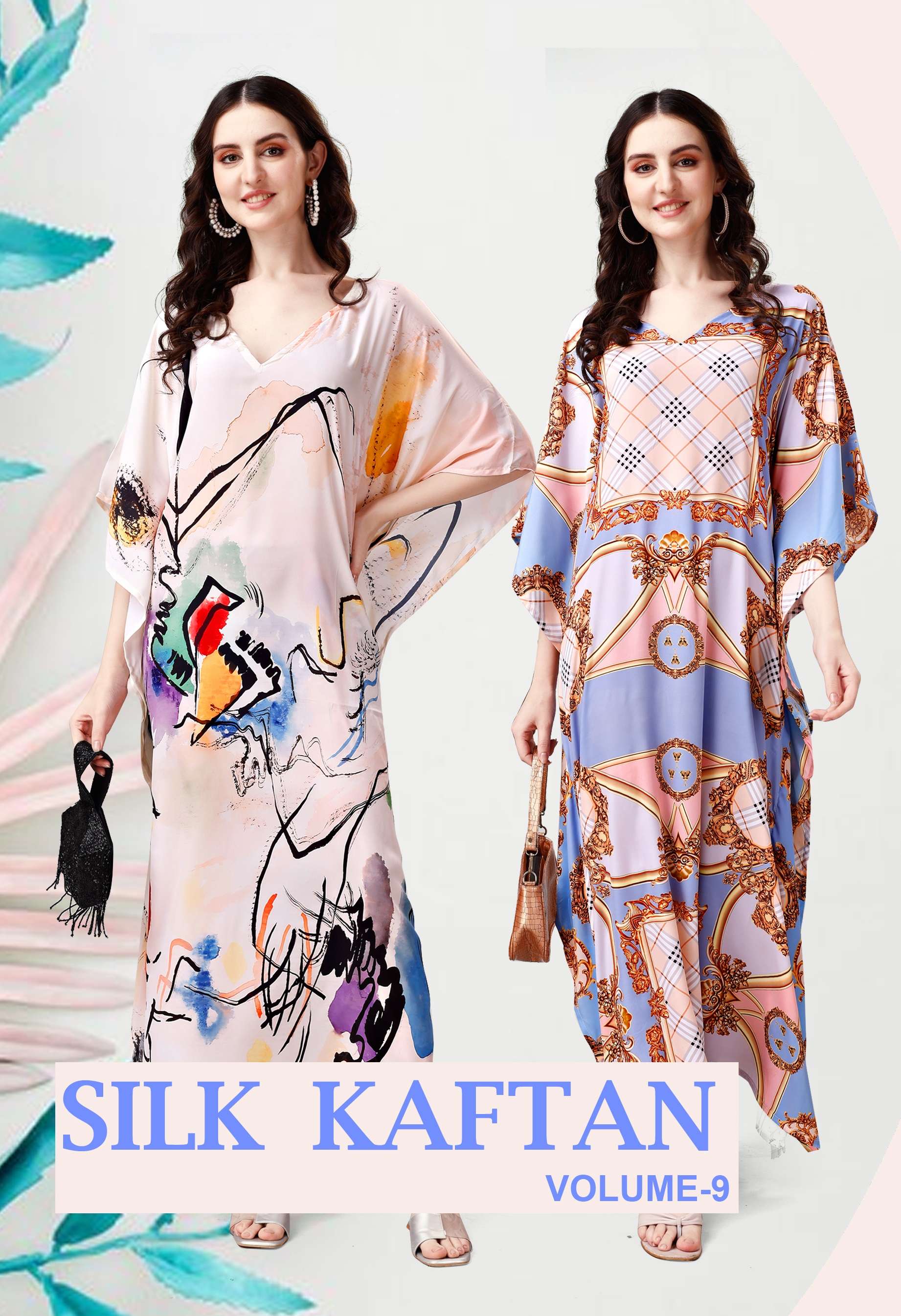 SILK KAFTAN VOL-9 BY JISHA FEATHER SILK DIGITAL PRINT KAFTANS