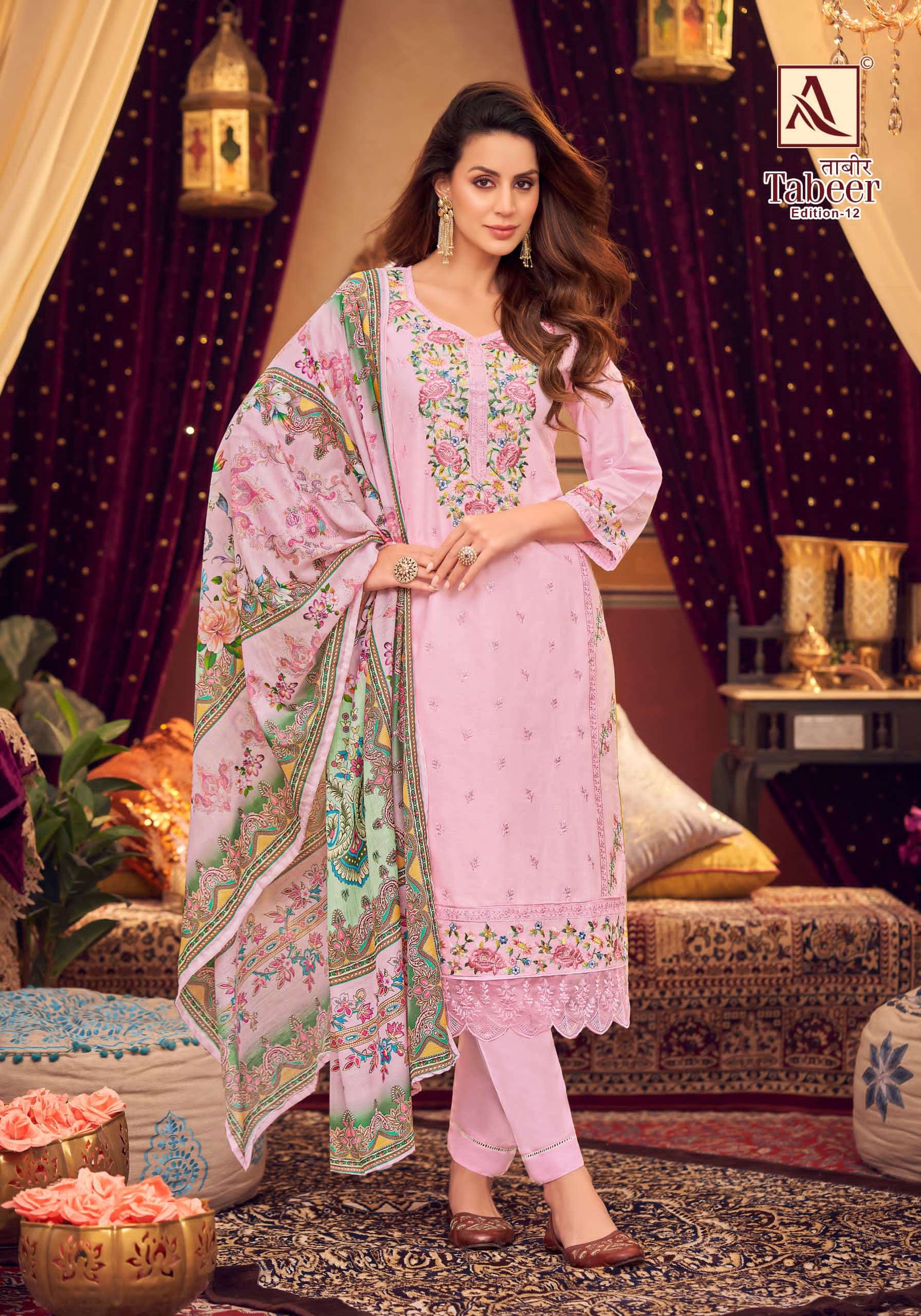 TABEER VOL-12 BY ALOK SUIT 1795-001 TO 1795-008 SERIES LAWN CAMBRIC WORK DRESSES