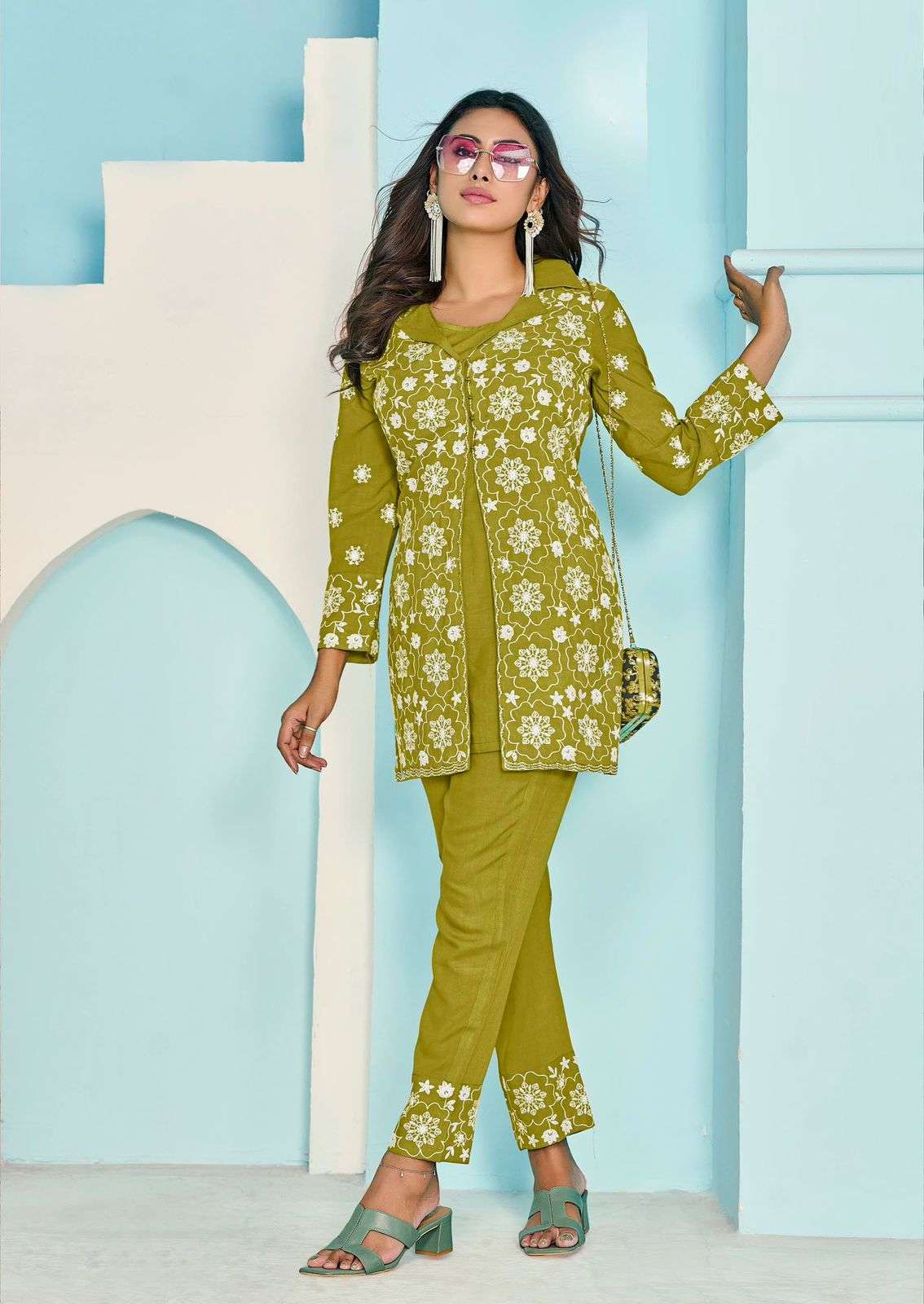VEERA VOL-3 BY VAMIKA NX 711 TO 715 SERIES HEAVY RAYON WORK CO-ORD SET