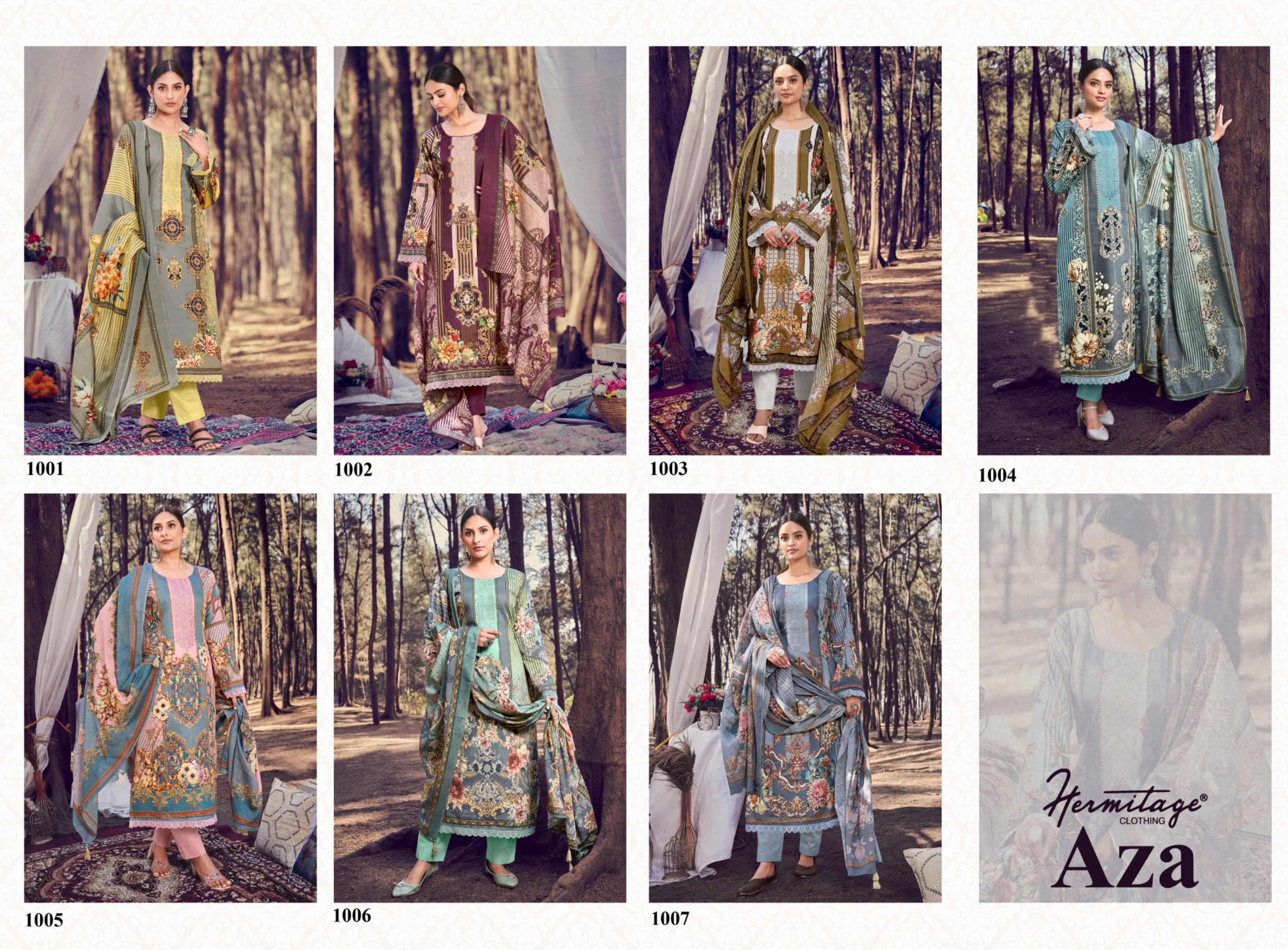 AZA BY HERMITAGE 1001 TO 1007 SERIES COTTON SATIN WORK PAKISTANI DRESSES