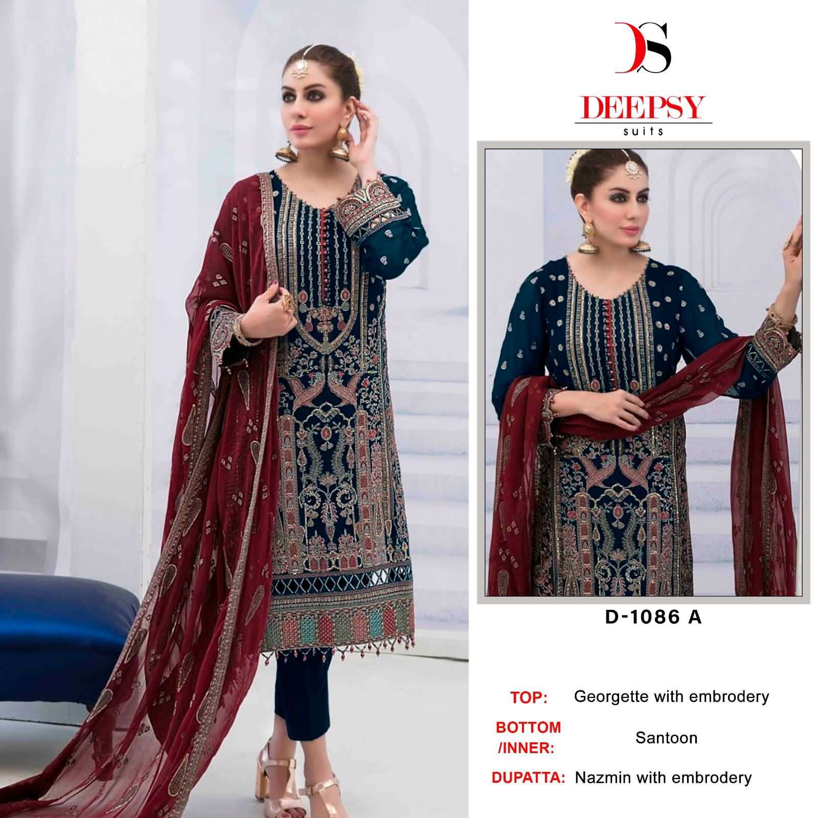 D-1086 COLOURS BY DEEPSY SUITS 1086-A TO 1086-C SERIES GEORGETTE EMBROIDERY  PAKISTANI DRESSES