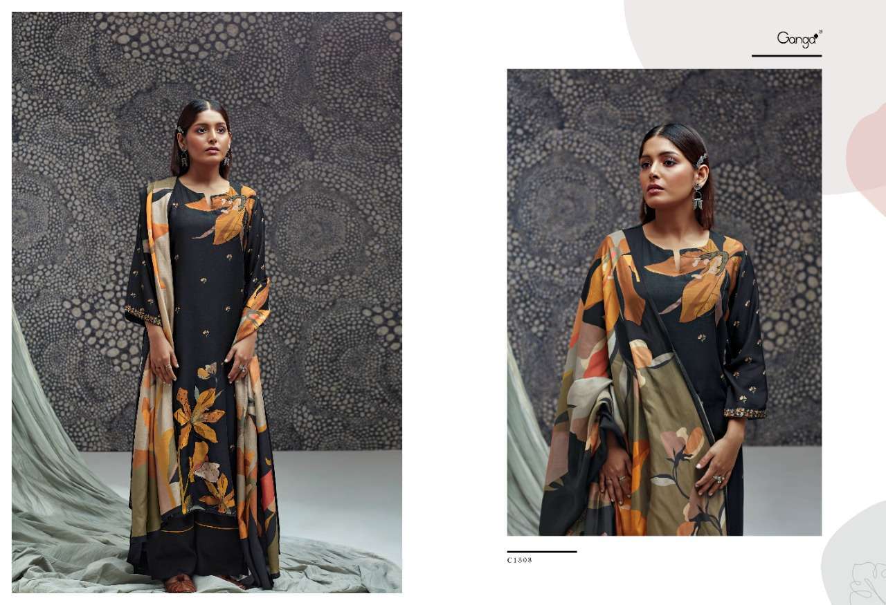 DALIA BY GANGA FASHIONS 1307 TO 1312 SERIES SILK PRINT HAND WORK DRESSES