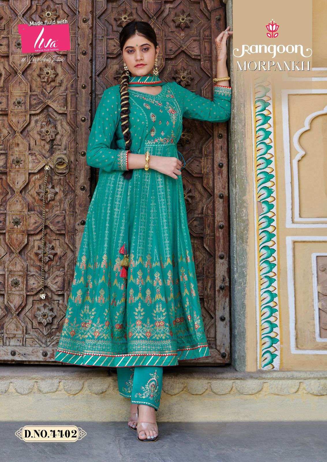 MORPANKH BY RANGOON 4401 TO 4404 SERIES RAYON WORK ANARKALI READYMADE DRESSES