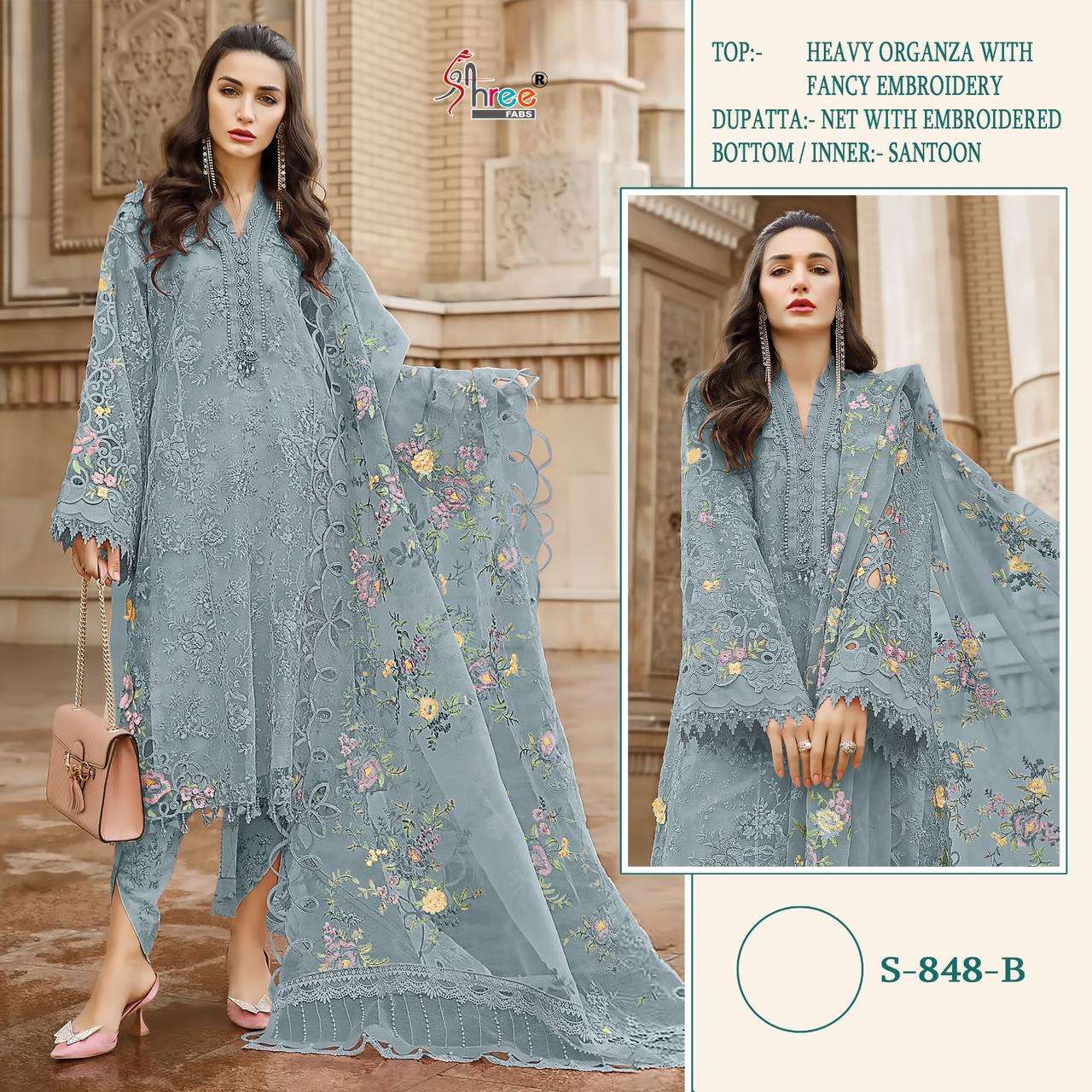 S 848 COLOURS BY SHREE FABS SOFT ORGANZA EMBROIDERY WORK PAKISTANI DRESSES