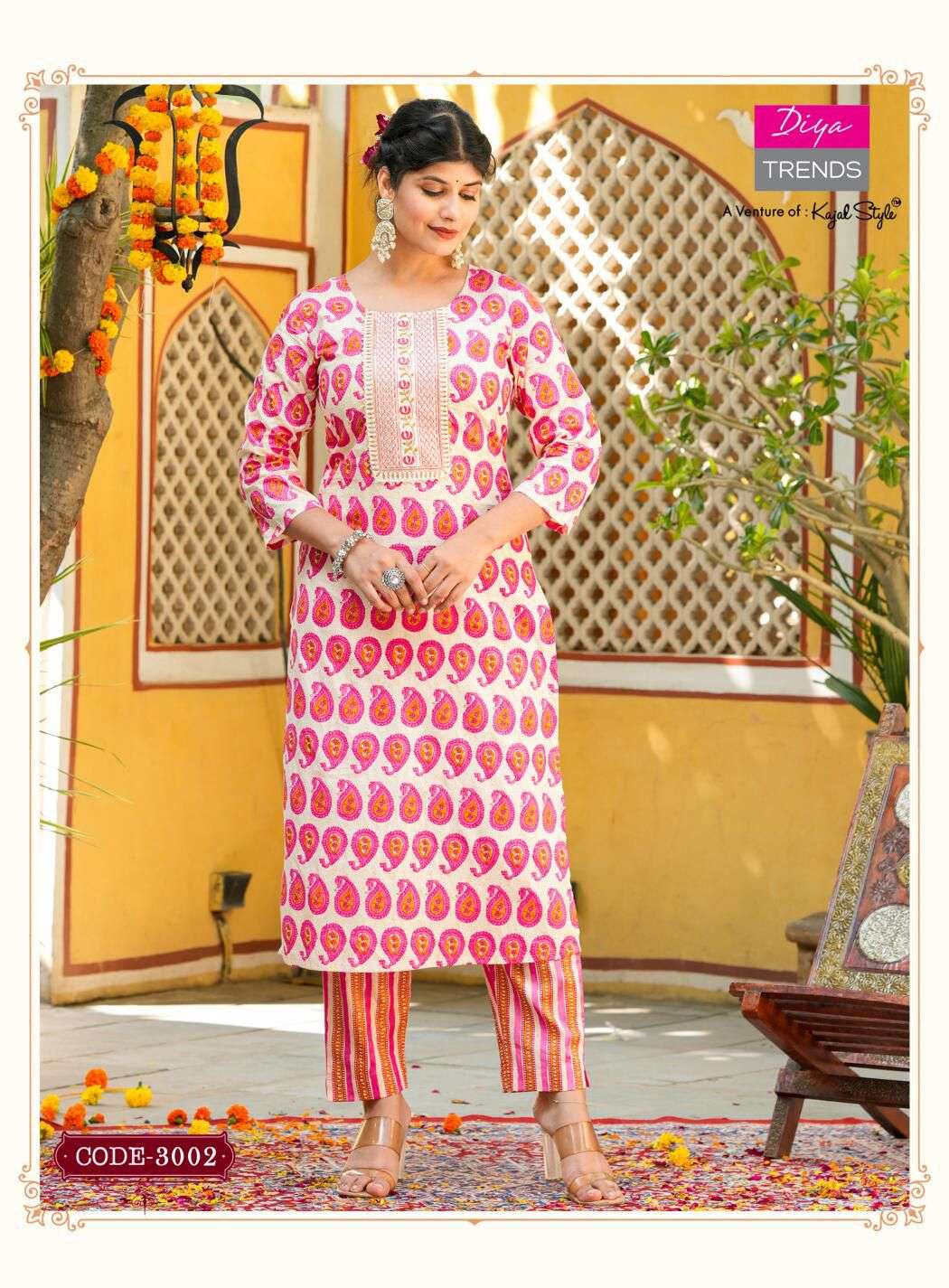 COTTON CANDY VOL 3 BY DIYA TRENDS 3001 TO 3008 SERIES COTTON PRINT WORK KURTI PANTS