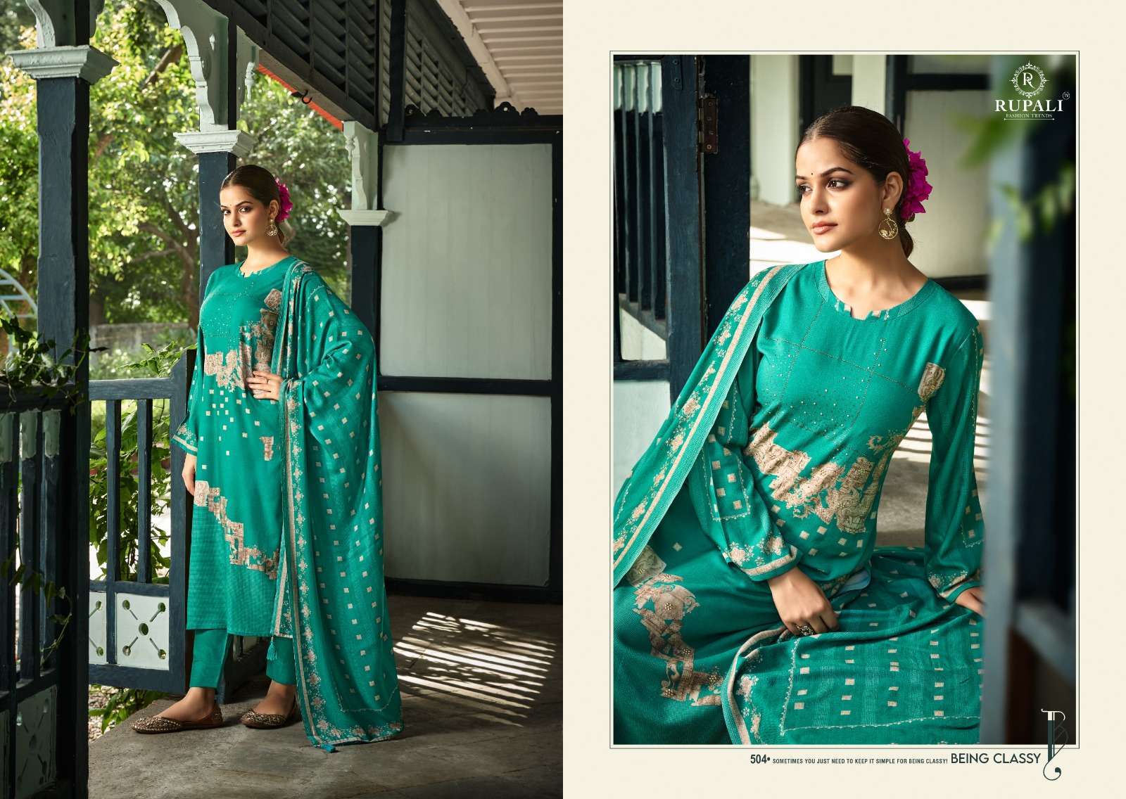 RETRO BY RUPALI 501 TO 506 SERIES PASHMINA VISCOSE PRINT WORK WINTER WEAR DRESSES
