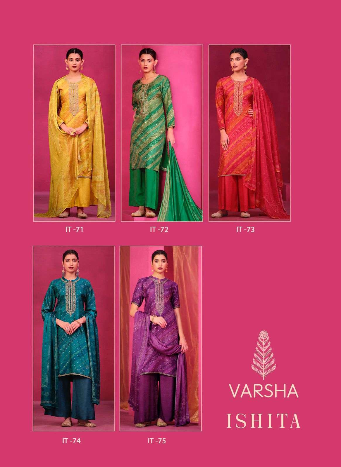 ISHITA BY VARSHA 72 TO 75 SERIES VISCOSE PRINT EMBROIDERY WORK DRESSES